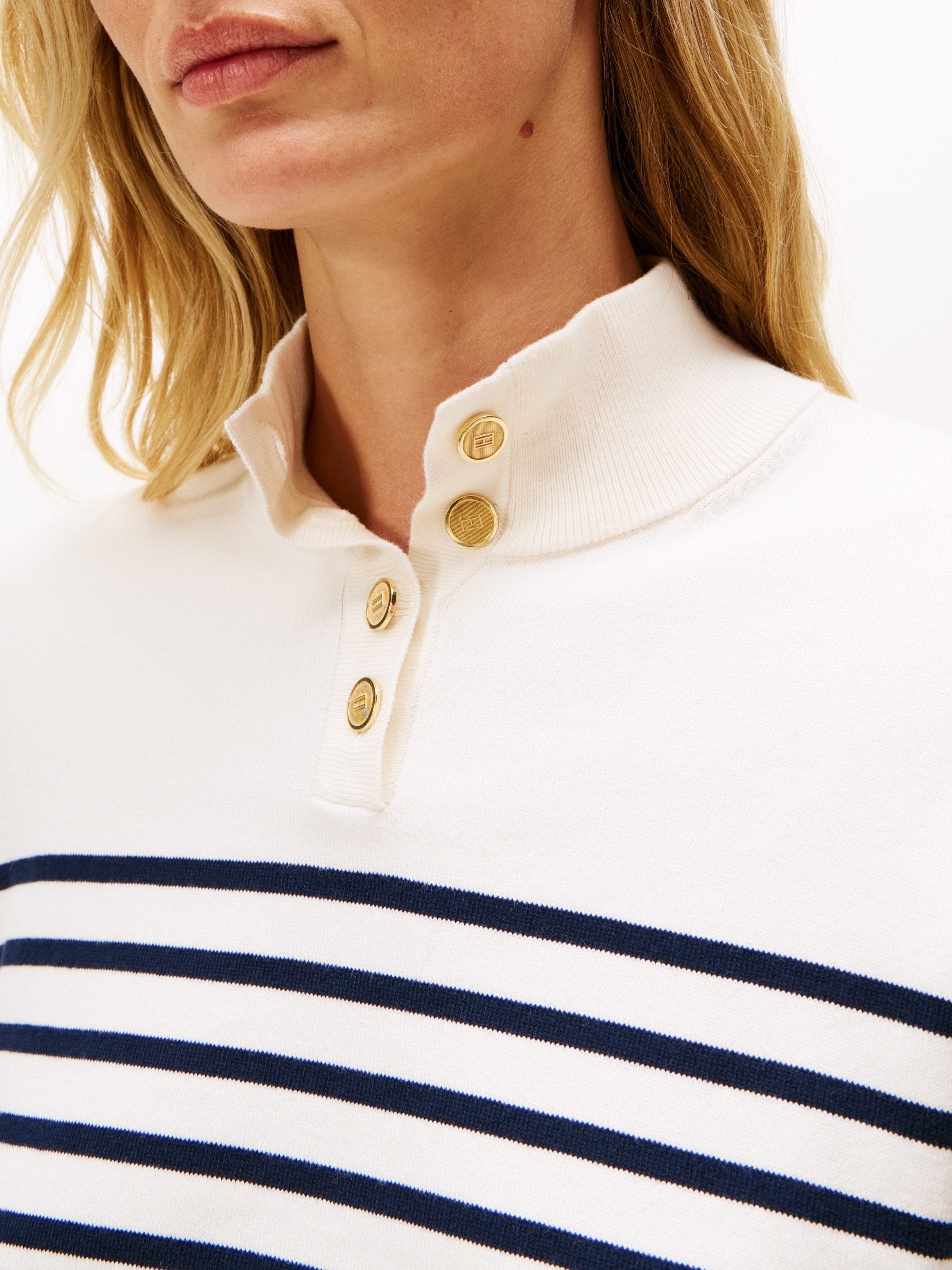 Tommy Hilfiger Strickpullover CO JERSEY GOLD BTN MOCK-NK SWT mit goldfarben günstig online kaufen
