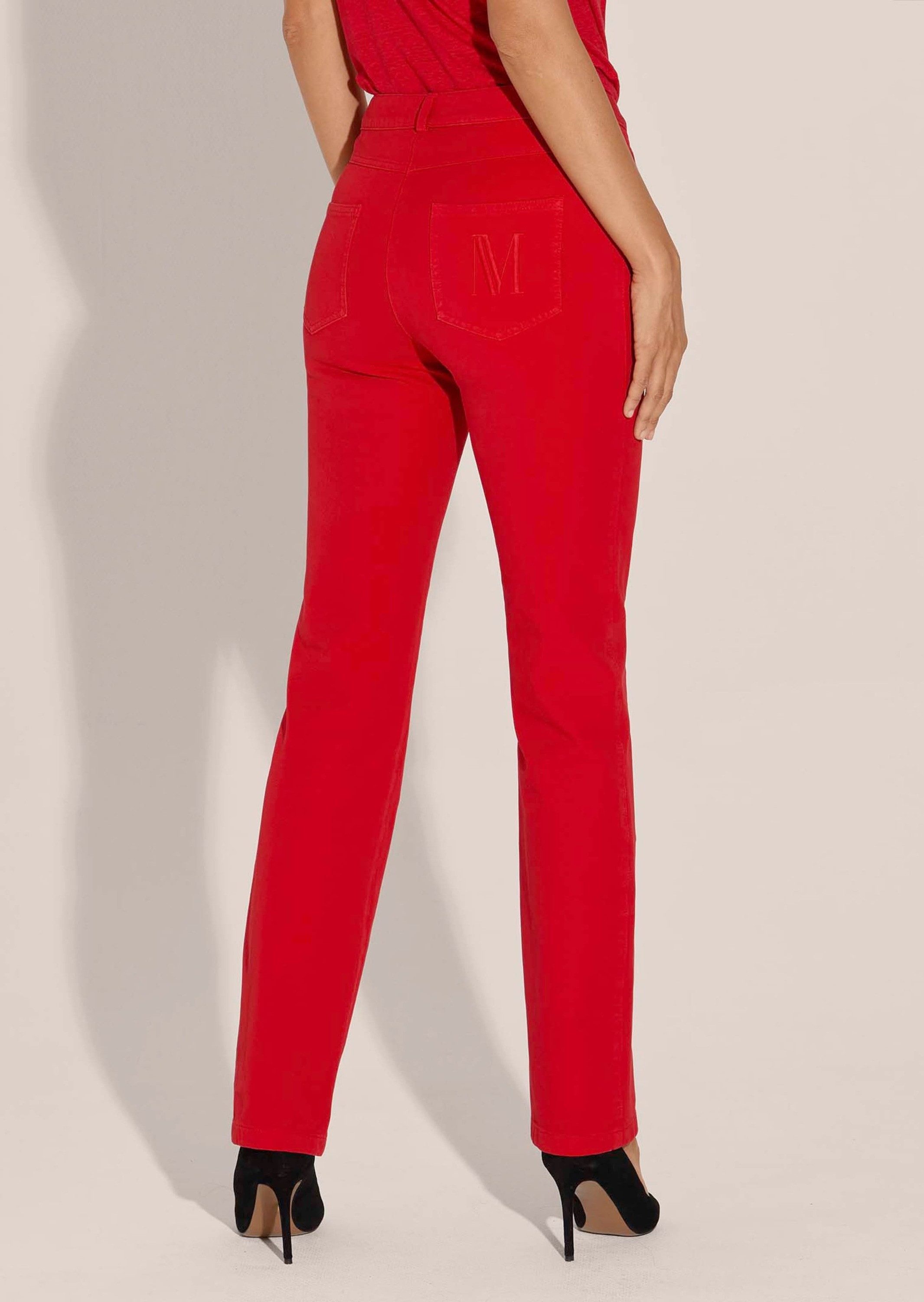 MADELEINE Gerade Jeans Schmale Jeans im Five-Pocket-Style Basichose mit Formbund, Gürtelschlaufen und Knöchellang