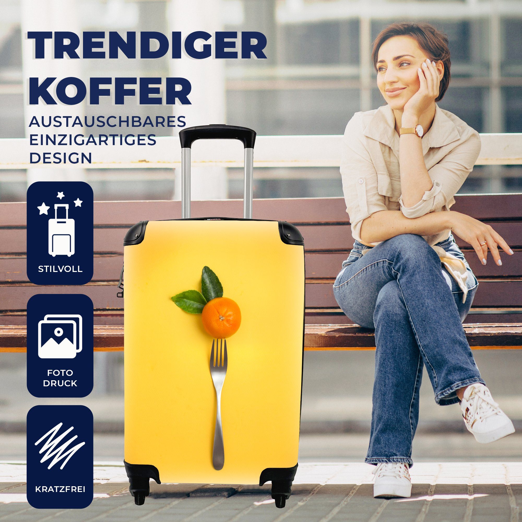 Handgepäck für Reisetasche mit Trolley, - Rollen, Mandarine Ferien, 4 rollen, - Stilleben MuchoWow Reisekoffer Gabel, Handgepäckkoffer