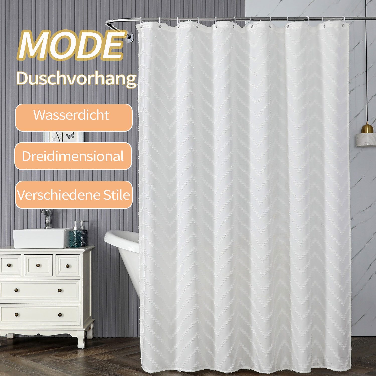 Refttenw Duschvorhang Wasserdichter Duschvorhang aus Stoff, Duschvorhang fü günstig online kaufen