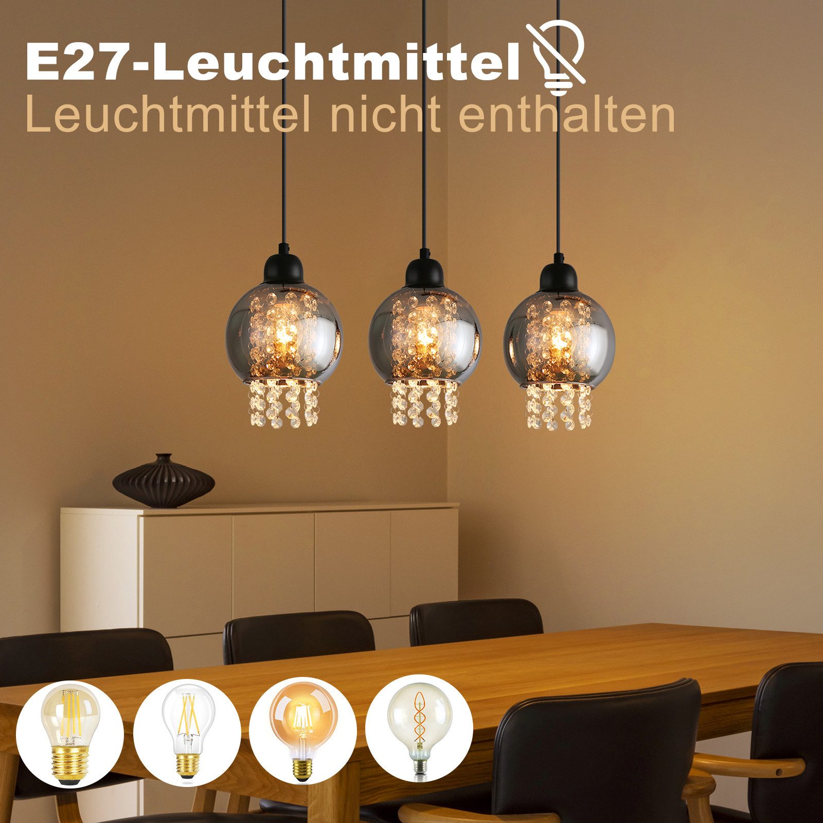 Nettlife Pendelleuchte Esstisch Glas Kristall E27 günstig online kaufen