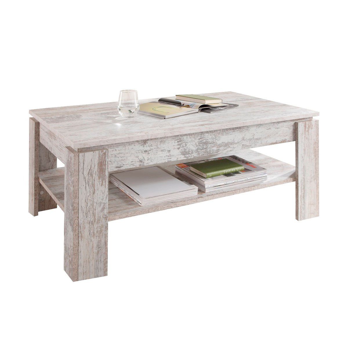 ebuy24 Couchtisch Aboma Couchtisch mit 1 Ablage Kiefer Dekor weiss.