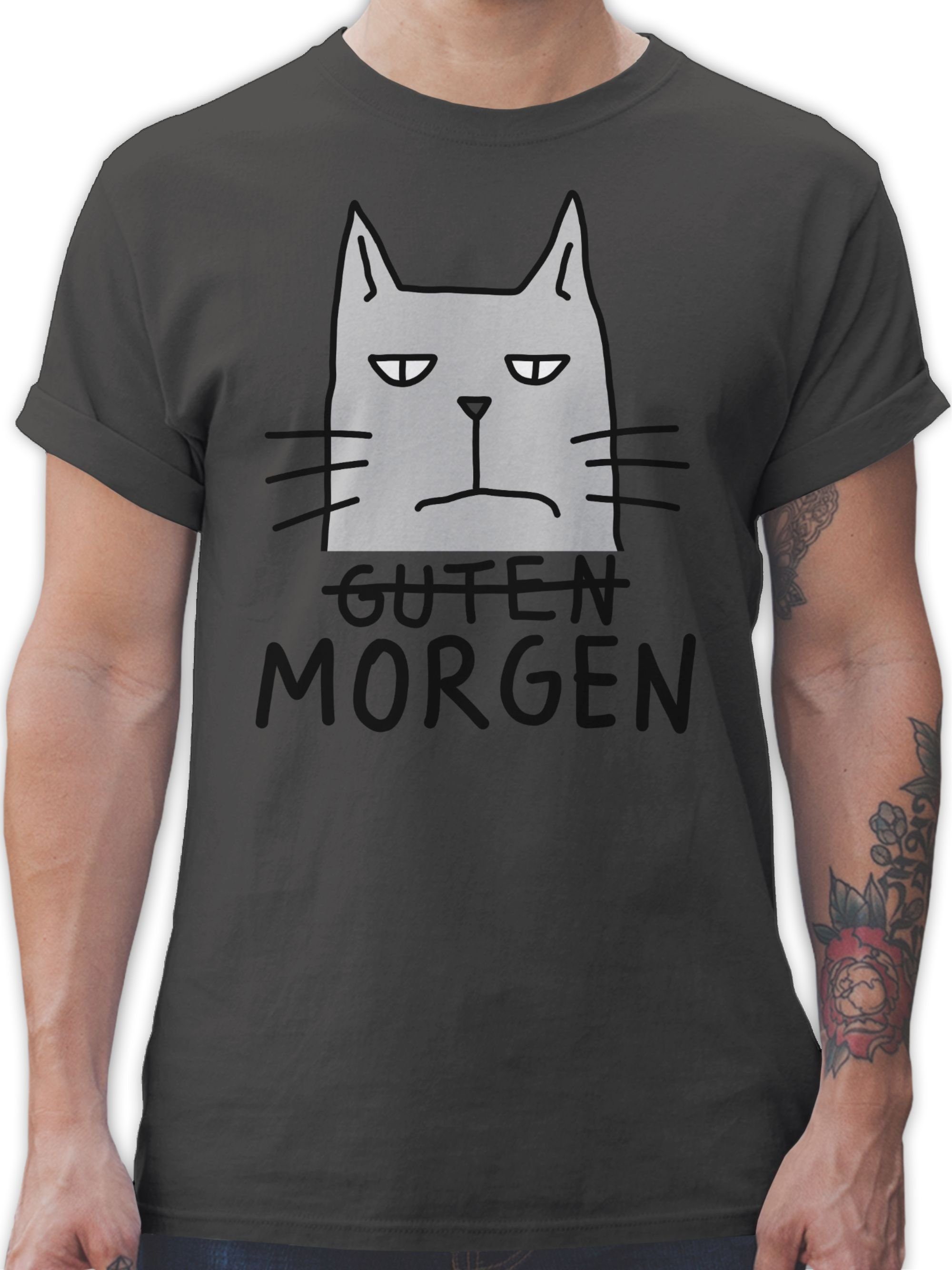 Dunkelgrau Guten Shirtracer T-Shirt Morgen 02 Katze Geschenk Katzenbesitzer