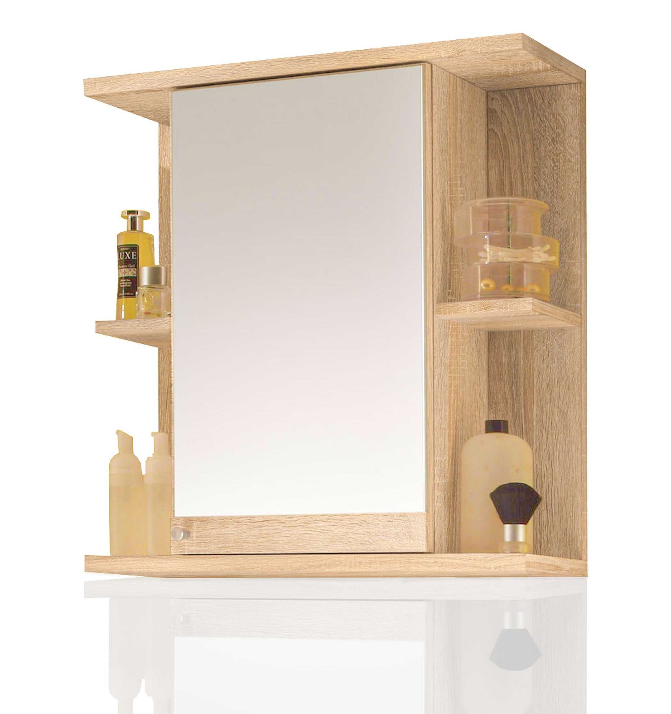 Aileenstore Spiegelschrank Mykonos Breite 66 cm, vier offene Ablagefächer, große Spiegeltür, modern