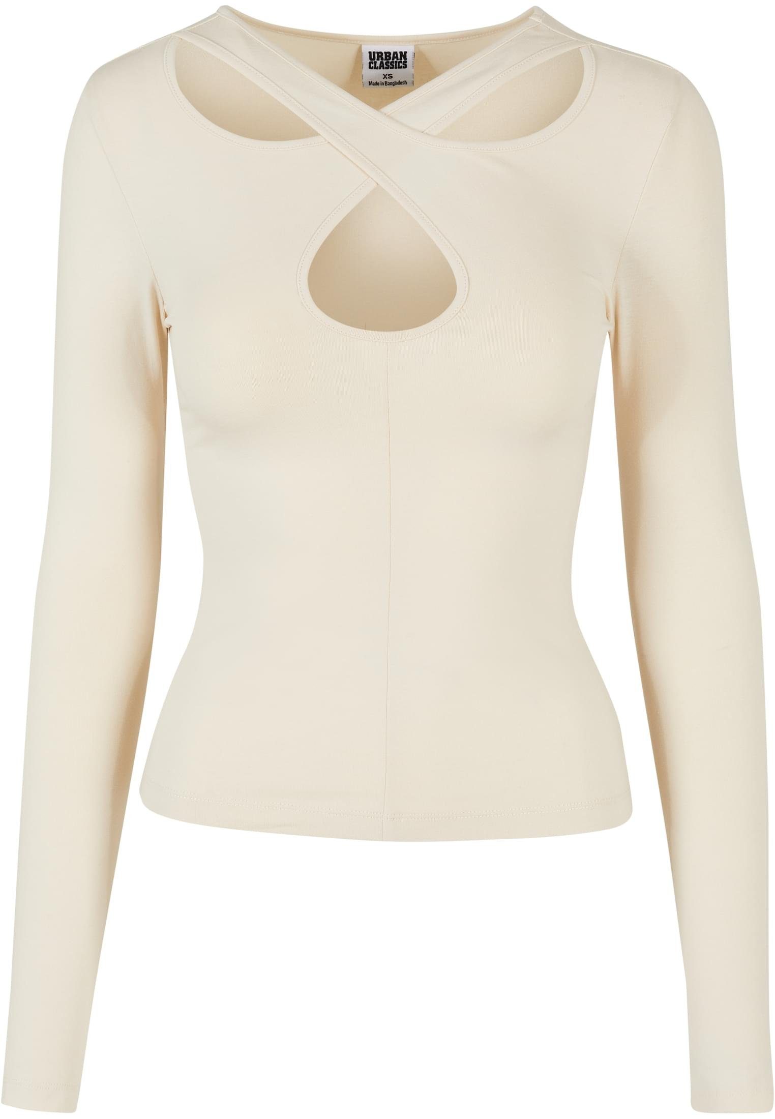 URBAN CLASSICS Langarmshirt Damen angenehmer Baumwollmischung Stylisches Longsleeve Crossed Ladies Out T-Shirt Cut aus (1-tlg)