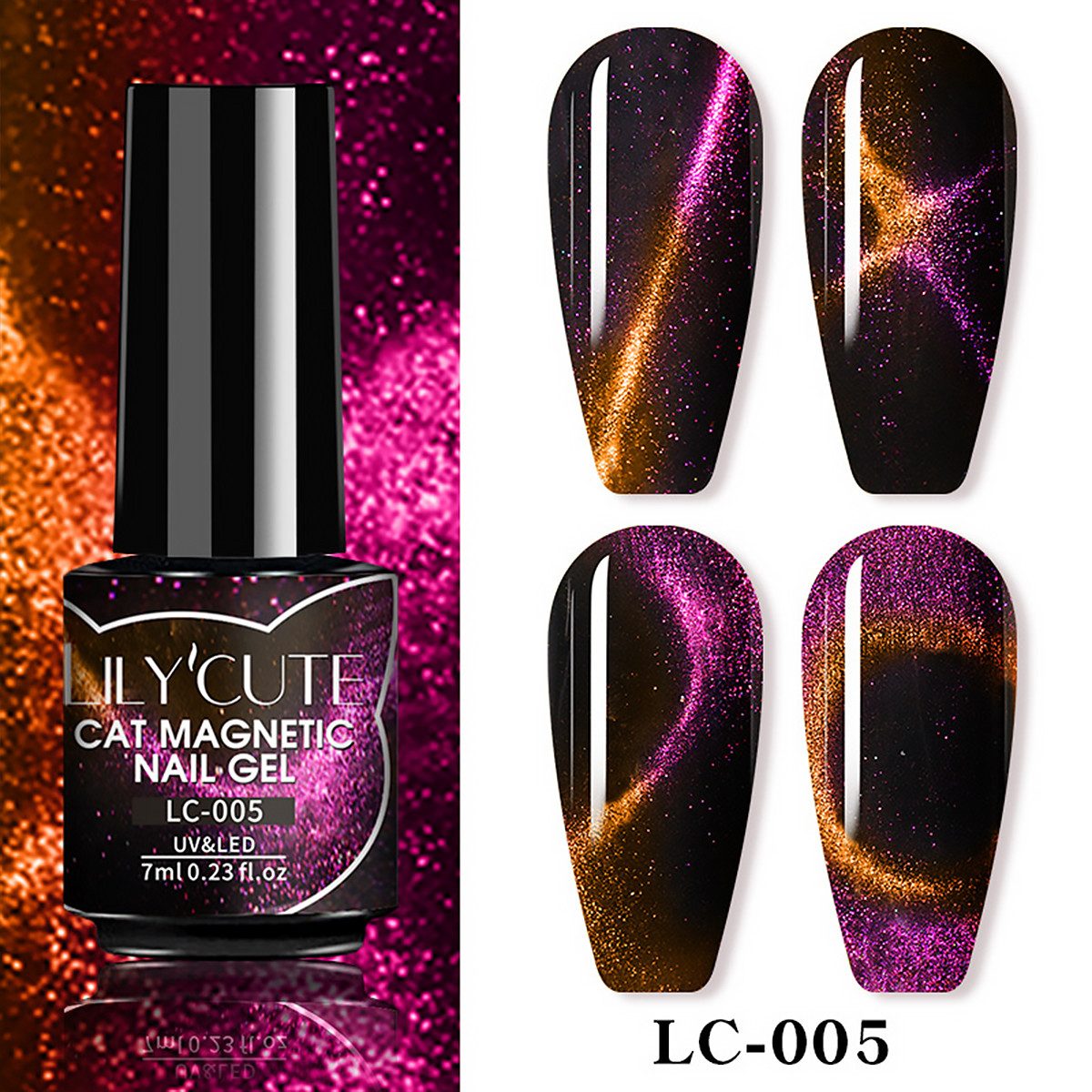 KINSI Nagellack-Set 9D Katzenauge-Gel Set, 8 Farben 7ML, UV Nagellack, hochglänzend, 8-tlg., Glitter und Diamanten Katzenauge, DIY Nägel, Nagelkunst Geschenke