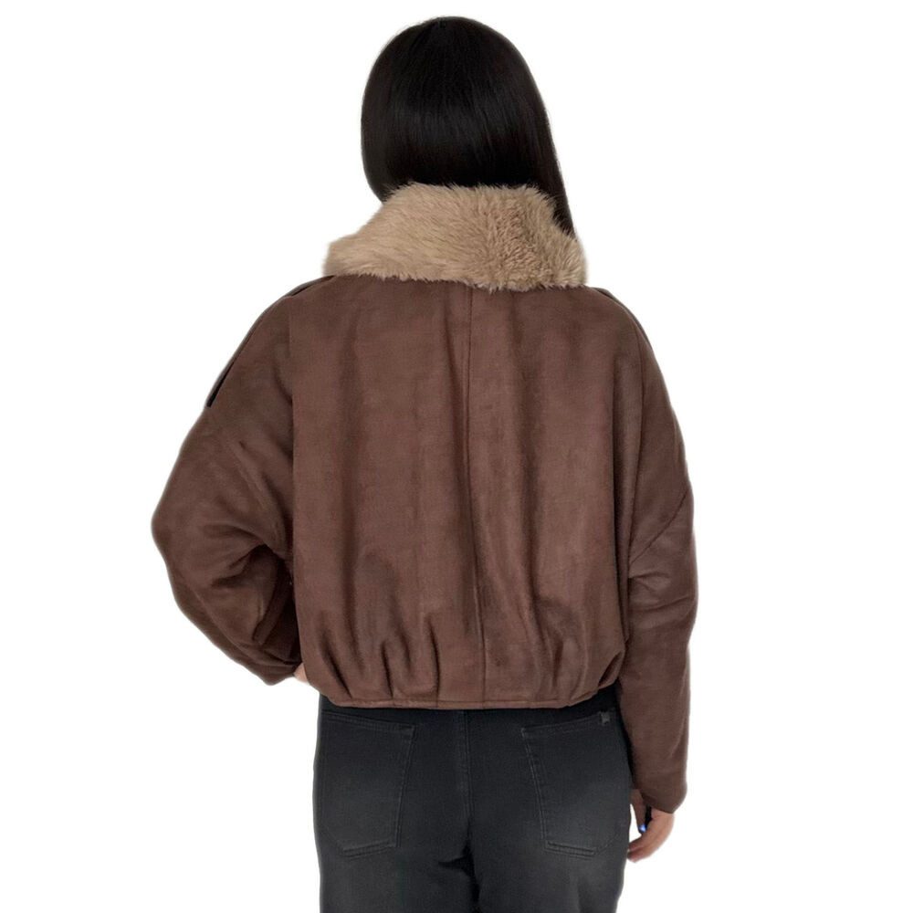 Ital-Design Bomberjacke Trendige Damenjacke mit Nieten und Kuschelkragen (90800186) Dekofell Gefüttert Winterjacke in Braun – Bild 3 von 5