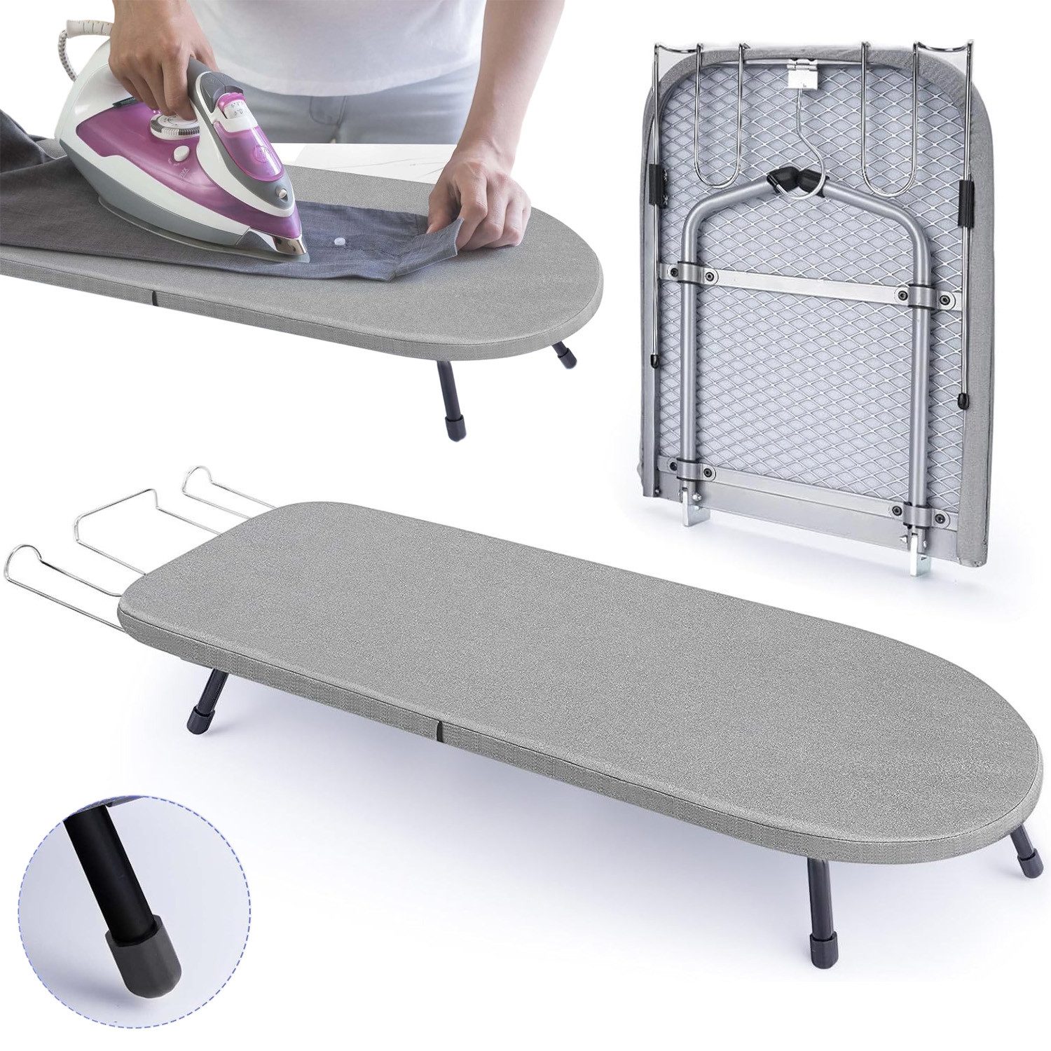 AKKEE Bügelbrett Faltbar Bügeltisch 83 x 31 cm, Platzsparendes Faltdesign