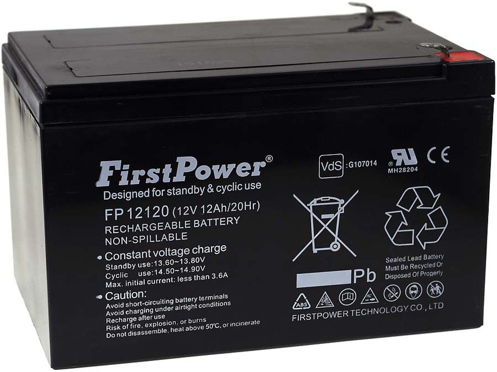 FirstPower FirstPower Bleiakku FP12120 12Ah 12V VdS für Panasonic LC-RA1212PG Bleiakkus 12000 mAh (12 V)
