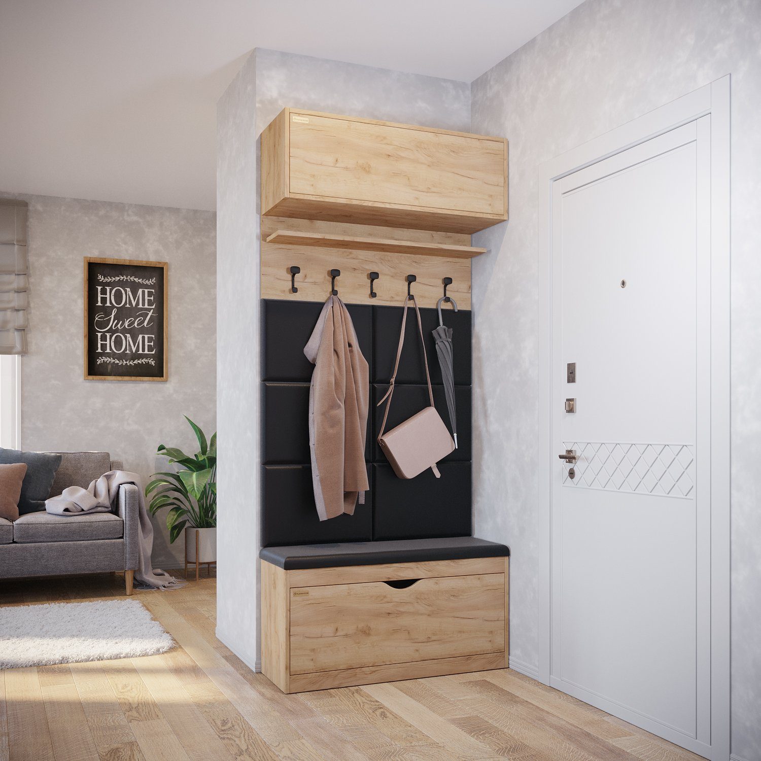 Platan Room Bad, für Wandschrank eiche Wohnzimmer Flur Hängeschrank 100x35x35cm, Küchenschrank, gold
