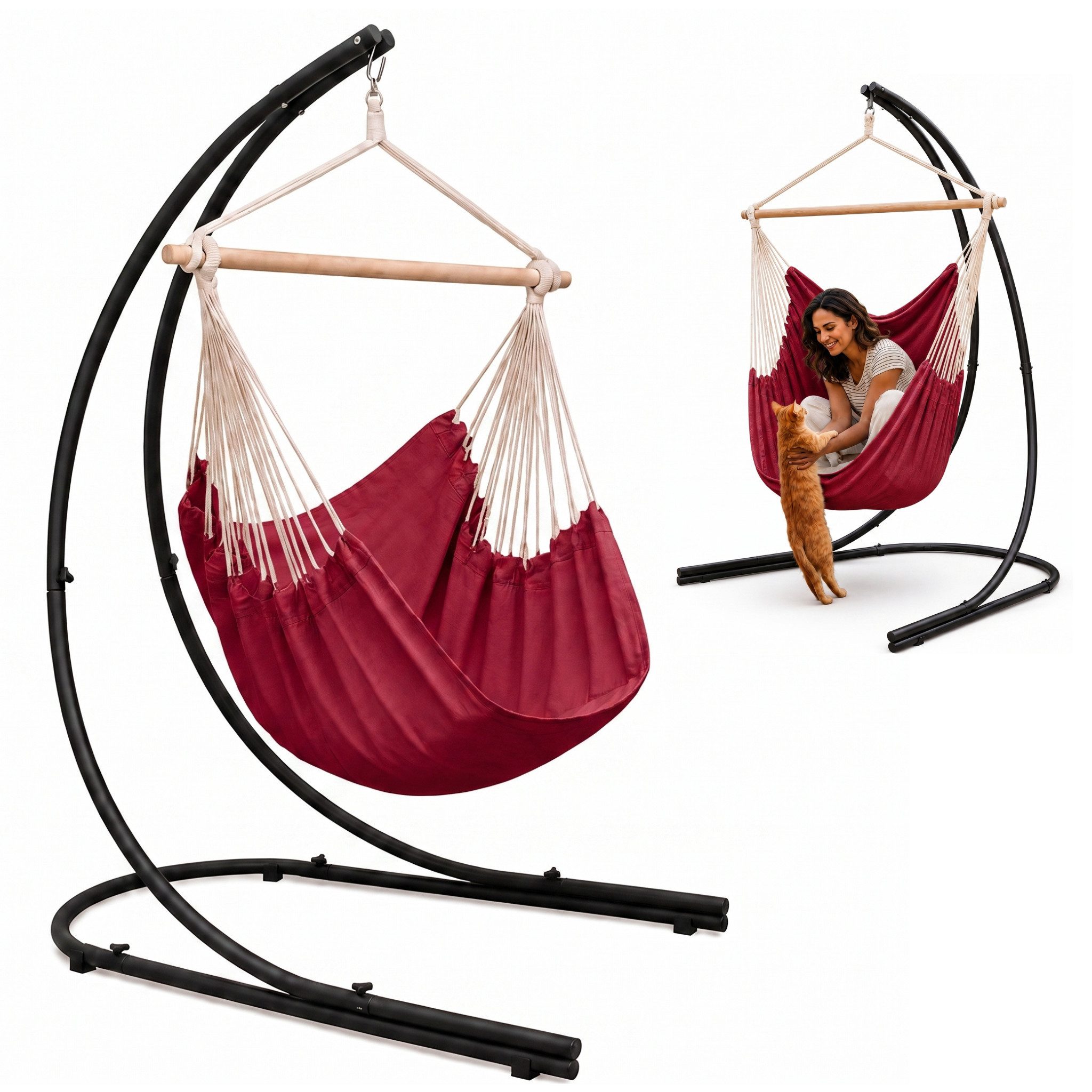 AMANKA Hängestuhl Hängestuhlgestell HSG-153 mit Hängestuhl HMG-40, 185 x 130 cm Hängesitz für Kinder und Erwachsene - 360° Relaxsessel