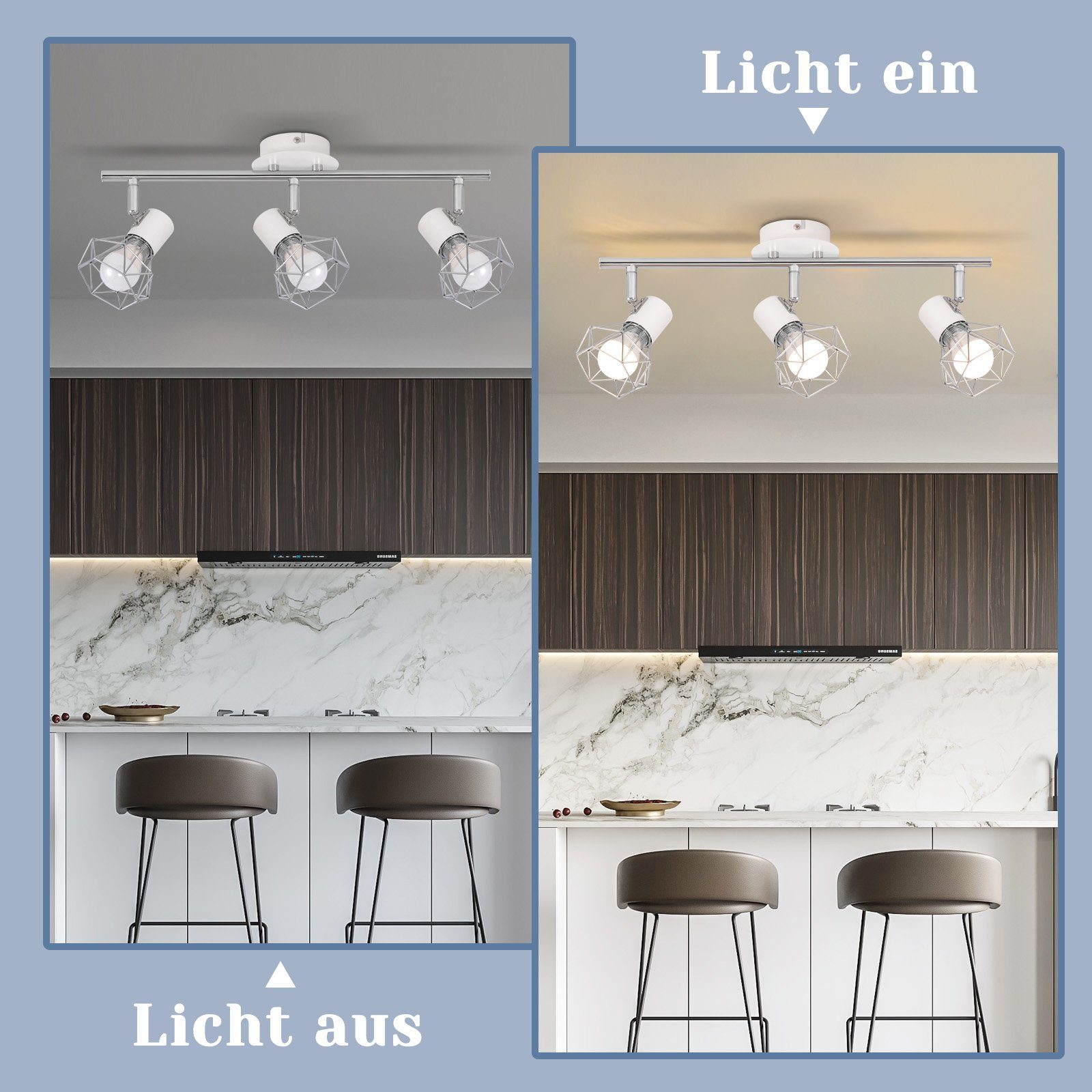 ZMH Deckenleuchten 3/4 Flammig Deckenspots - Weiß/Schwarz Retro Schwenkbar Flur, LED fest integriert, Schwenkbar 350° Spotleuchte Schlafzimmer – Bild 4 von 5