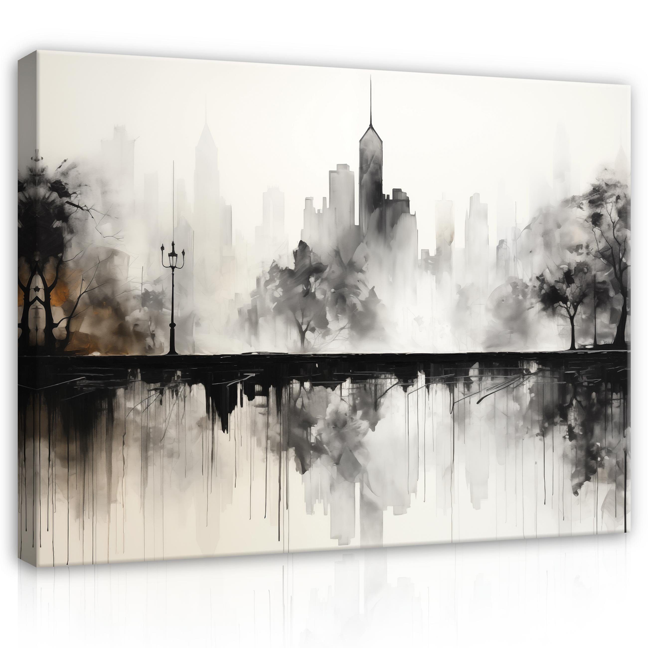 Wallarena Leinwandbild New York Stadt Gemalt Abstrakt Wohnzimmer Schlafzimmer Wandbild Modern, Kunst (Einteilig, 1 St), Wandbilder Leinwandbilder Leinwand Bilder Bild Groß Aufhängefertig