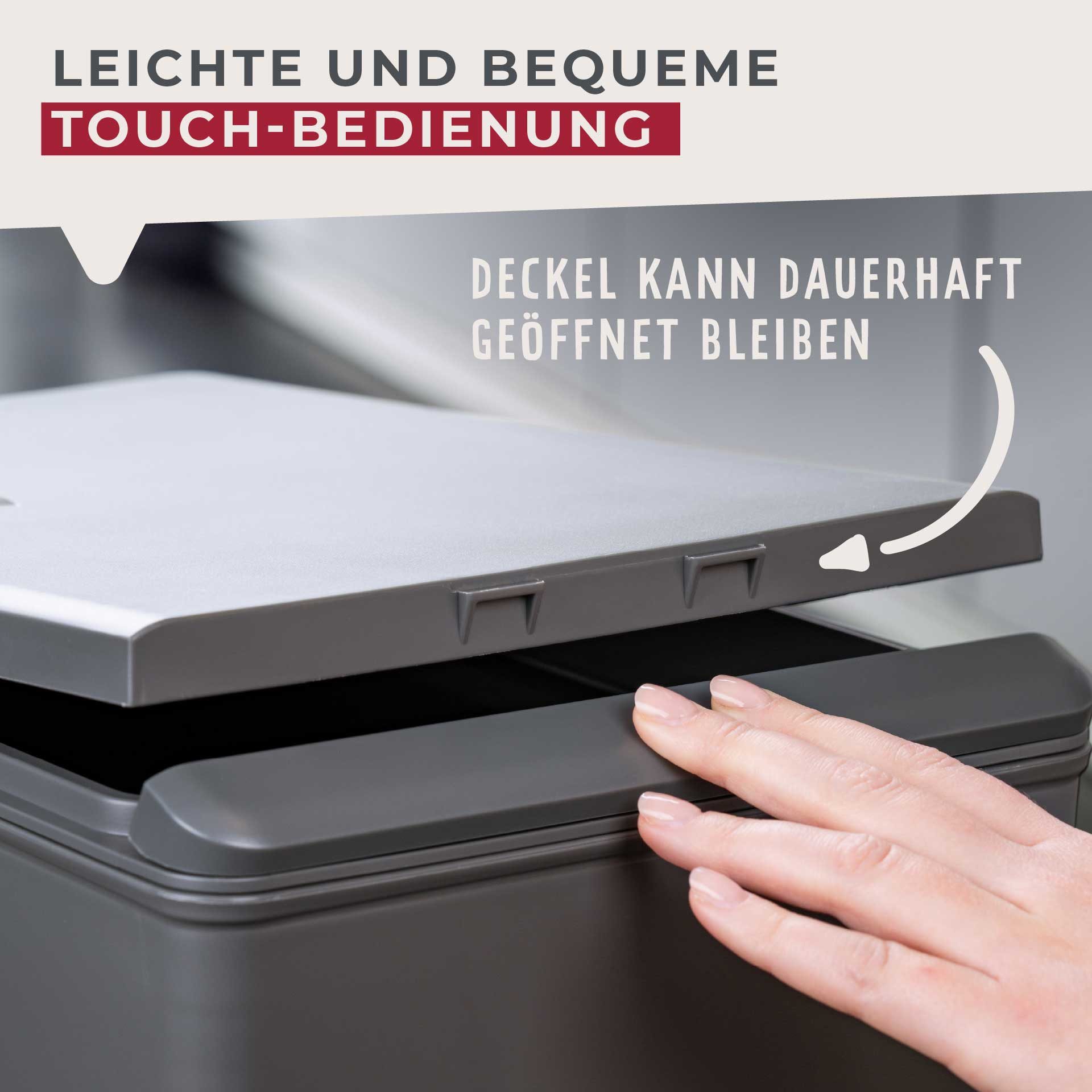 FACKELMANN Mülleimer OSLO, Touch Abfalleimer, ideal als Mehrfachsammler, leicht & robust mit sanfter Touch-Öffnung