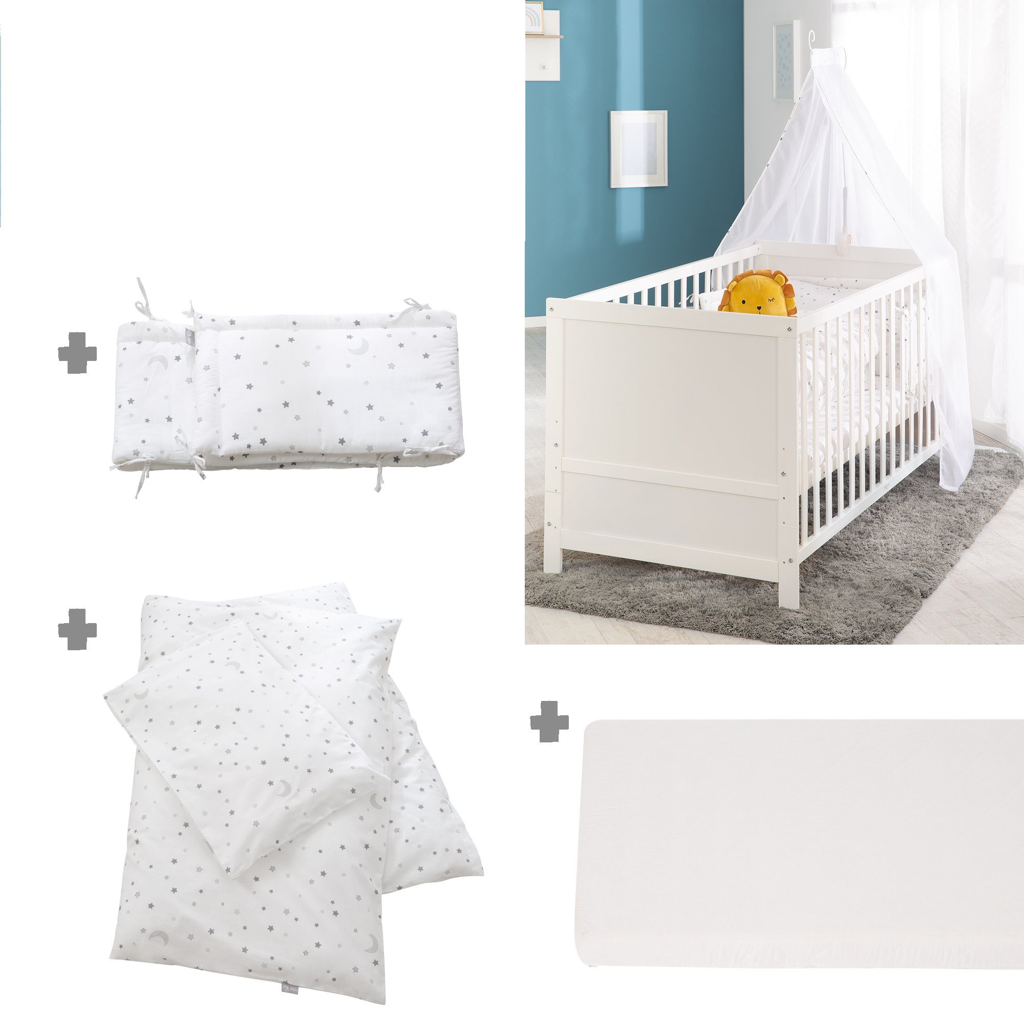 roba® Komplettbett 70 x 140 cm, inkl. kompletter Textilausstattung, Nestchen, Matratze & Himmel