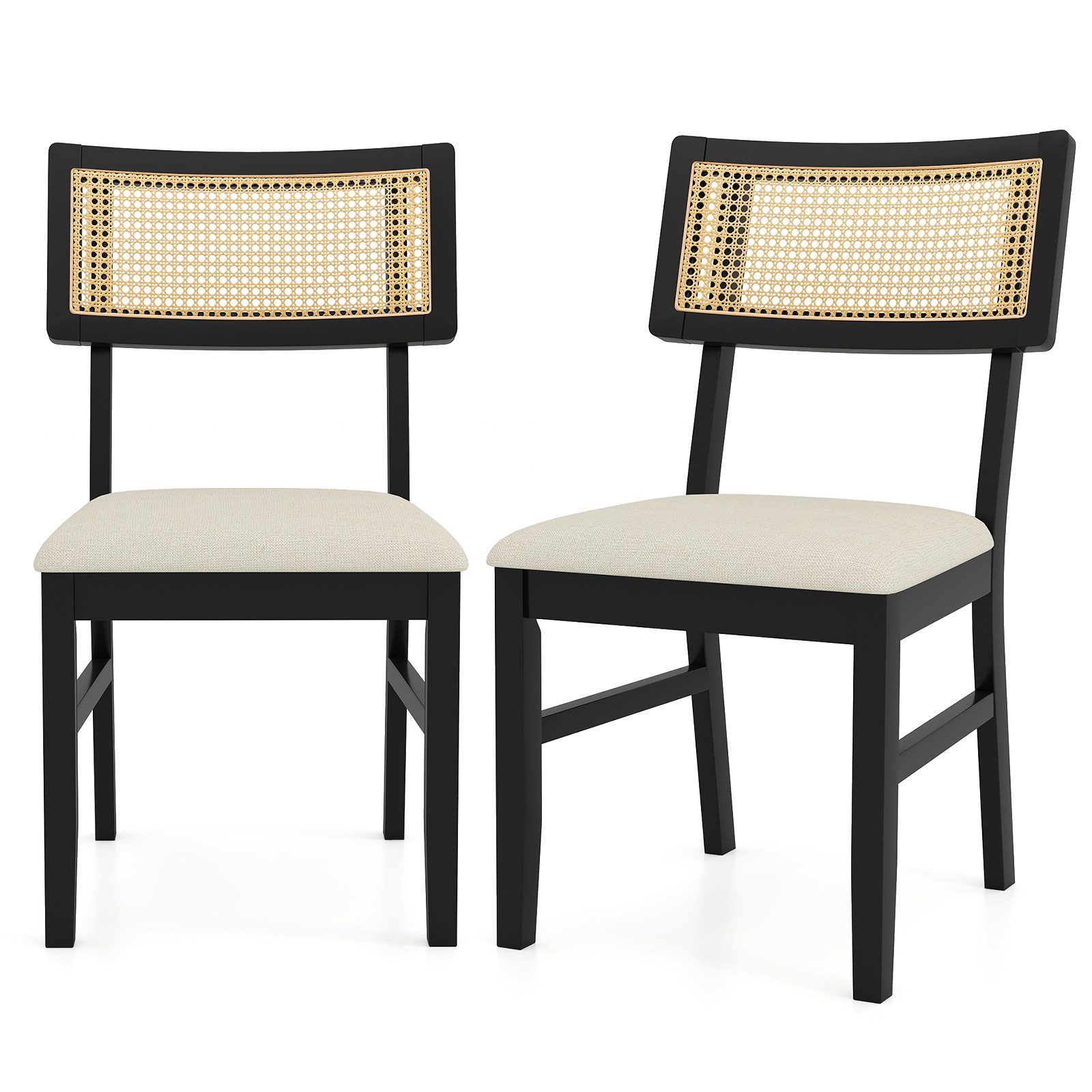 COSTWAY Esszimmerstuhl (2er Set), Rattan Küchenstühle gepolstert Holz 180 kg