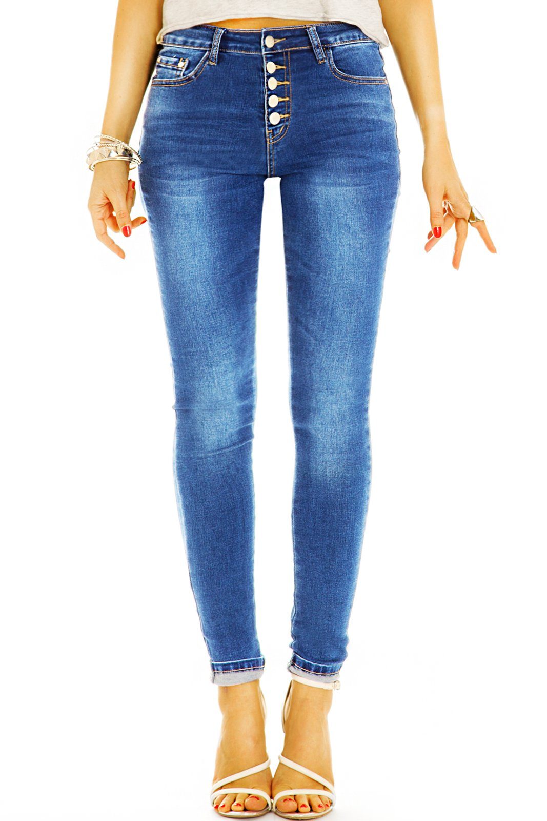 Skinny-fit-Jeans Medium waist Röhren Hose mit Knopfleiste skinny Jeans - Damen - j4e