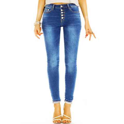 be styled Skinny-fit-Jeans Medium waist Röhren Hose mit Knopfleiste skinny Jeans - Damen - j4e 5-Pocket-Style, mit Stretch-Anteil