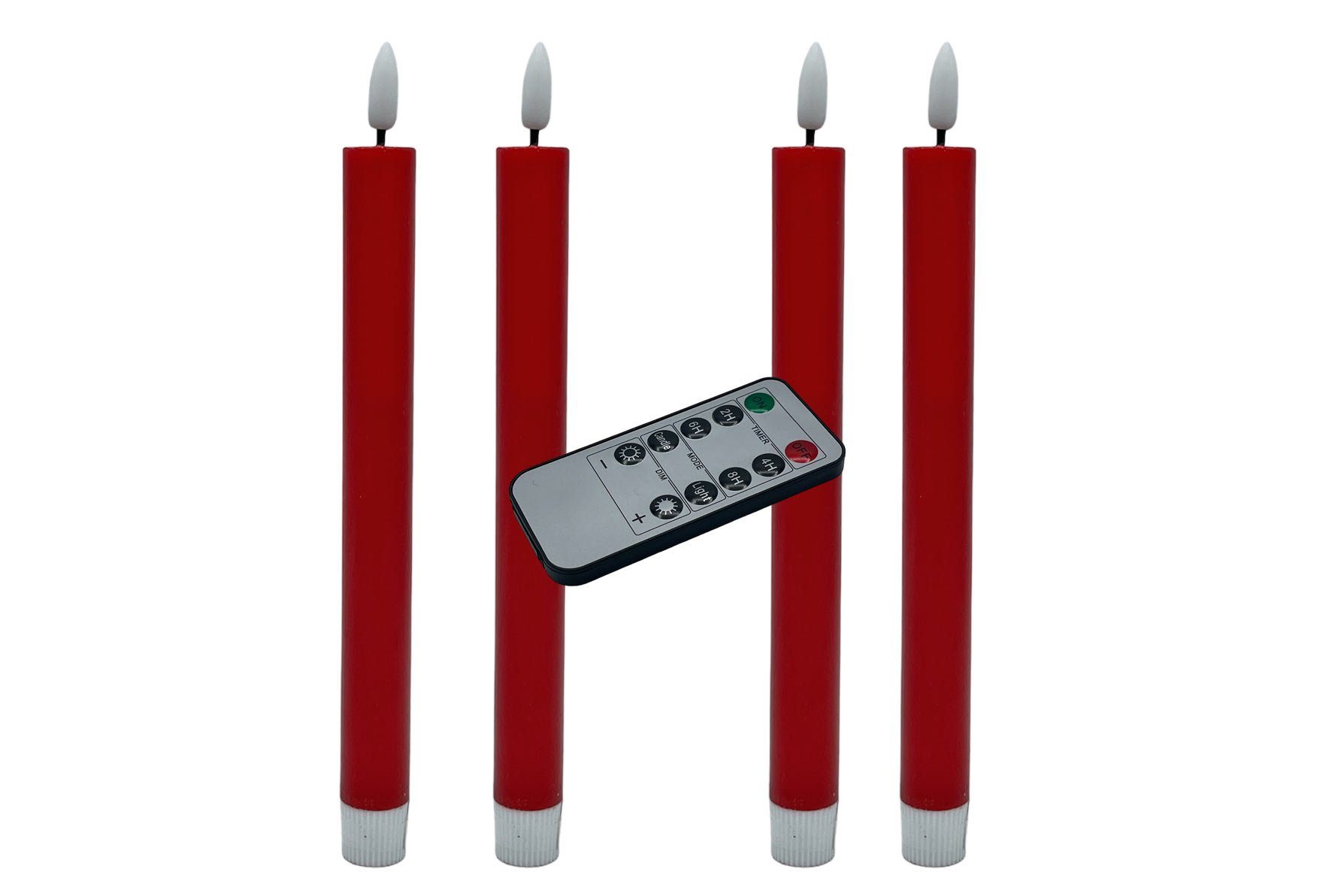 Star-Max F-H-S International rot 24cm 4 4 Stabkerzen (Set, Timer Dimmer 5-tlg), Fernbedienung LED-Kerze
