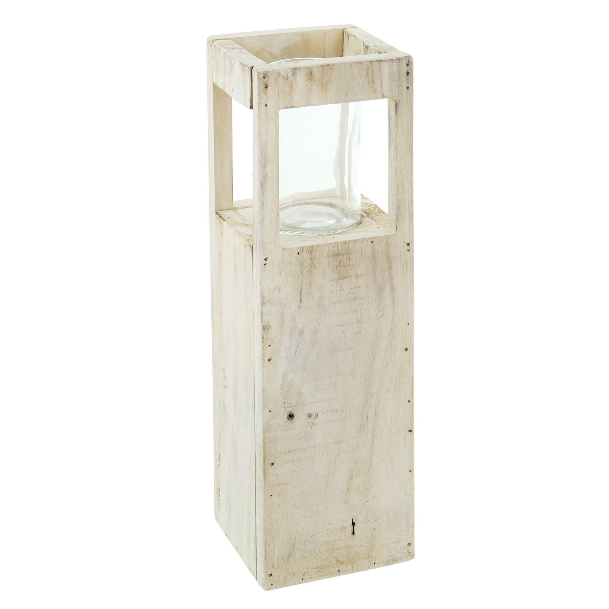 Dekoleidenschaft Bodenwindlicht Windlichtsäule "Shabby-Charme" aus Holz & Glas, Подсвечник rustikal (1 Stück), in Handarbeit hergestellt, Windlicht, Торшеры
