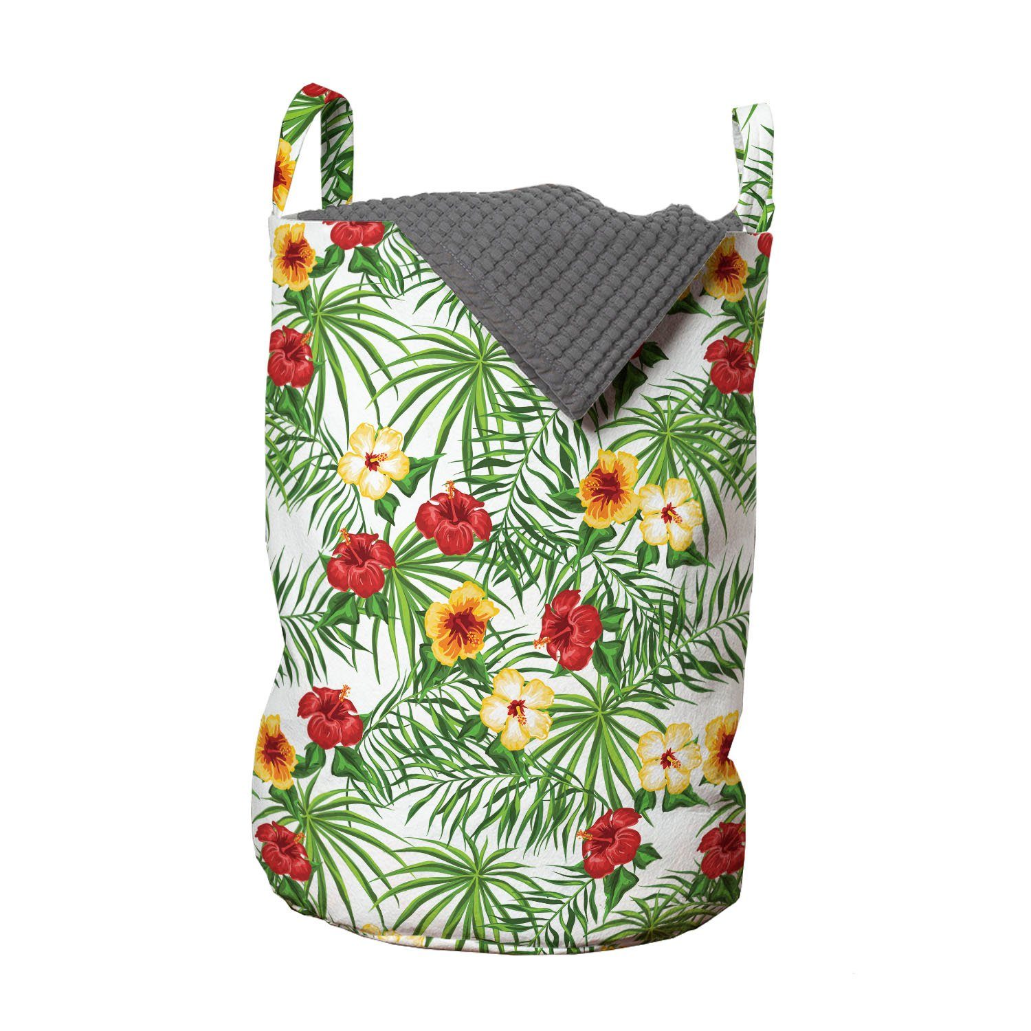 Abakuhaus Wäschesäckchen Wäschekorb mit Griffen Kordelzugverschluss für Waschsalons, Hibiskus Tropisch Blumen | Wäschesäcke