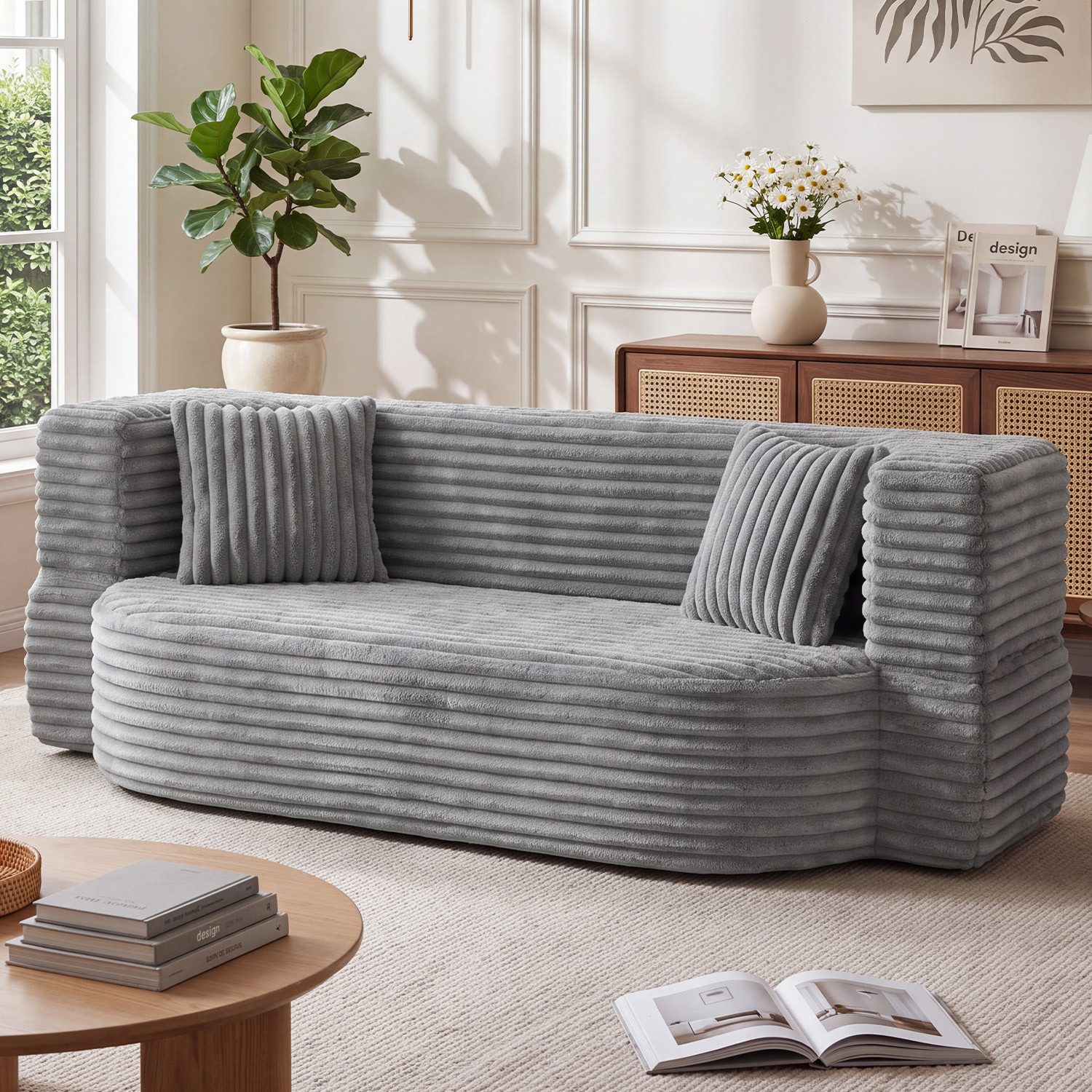 oyajia Schlafsofa Klappbares Knochenloses Schlafsofa mit 2 Kissen,192.5x85x70CM, Boneless Couch, Klappsofabett für Wohn/Arbeits/Schlafzimmer, 2-in-1 Sofa-Bett mit Cordstoffbezug