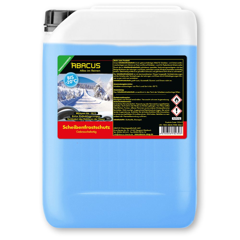 ABACUS Scheibenfrostschutz Scheibenfrostschutz -20 C Frostschutzmittel gebrauchsfertig, 25 l, Sicher für alle Materialien, Lacke & Dichtungen, 2 St., Schützt vor Verkalkung, Reinigt ohne zu schmieren