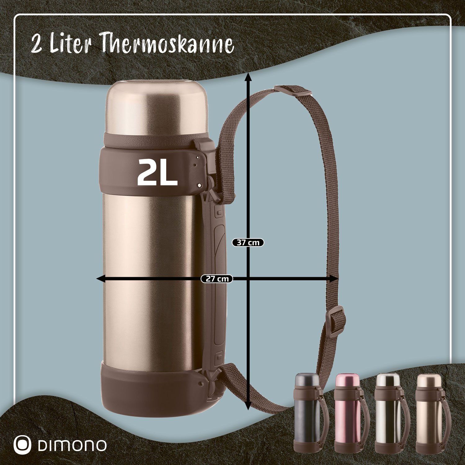 Dimono Thermoflasche Vakuum Isolierkanne XXL, Isolierflasche Liter Bronze-Metallic 2 Thermoskanne