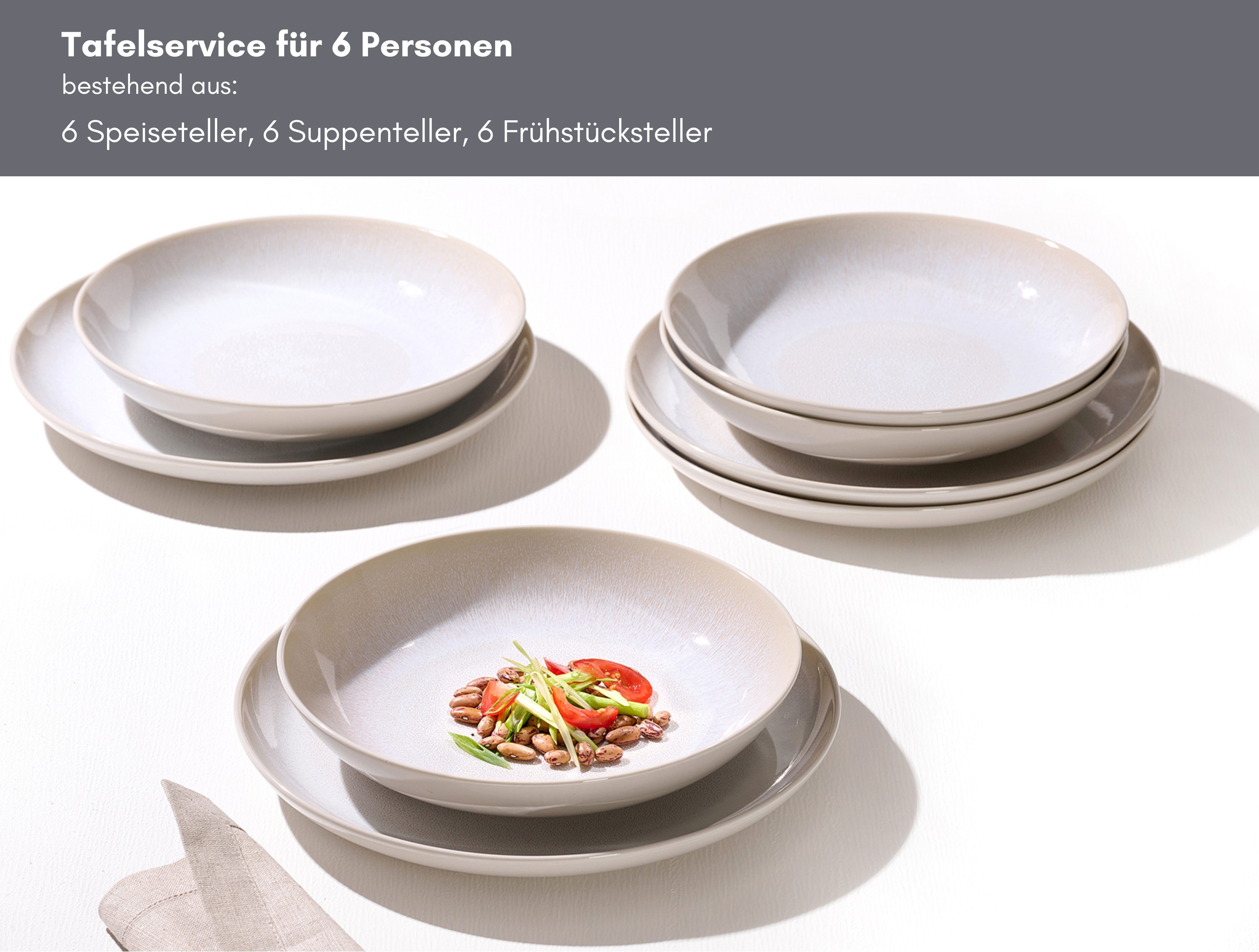 Ritzenhoff & Breker Tafelservice Laredo (18-tlg), 6 Personen, Steinzeug, Teller Set, Reaktivglasur, jedes Stück ein Unikat