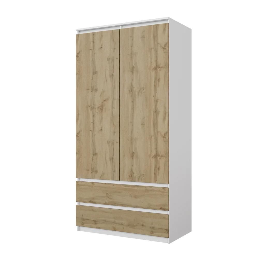 Furnica Kleiderschrank Joelle Weiß Matt, 2 Türen und 2 Schubladen H180cm B90cm T50cm