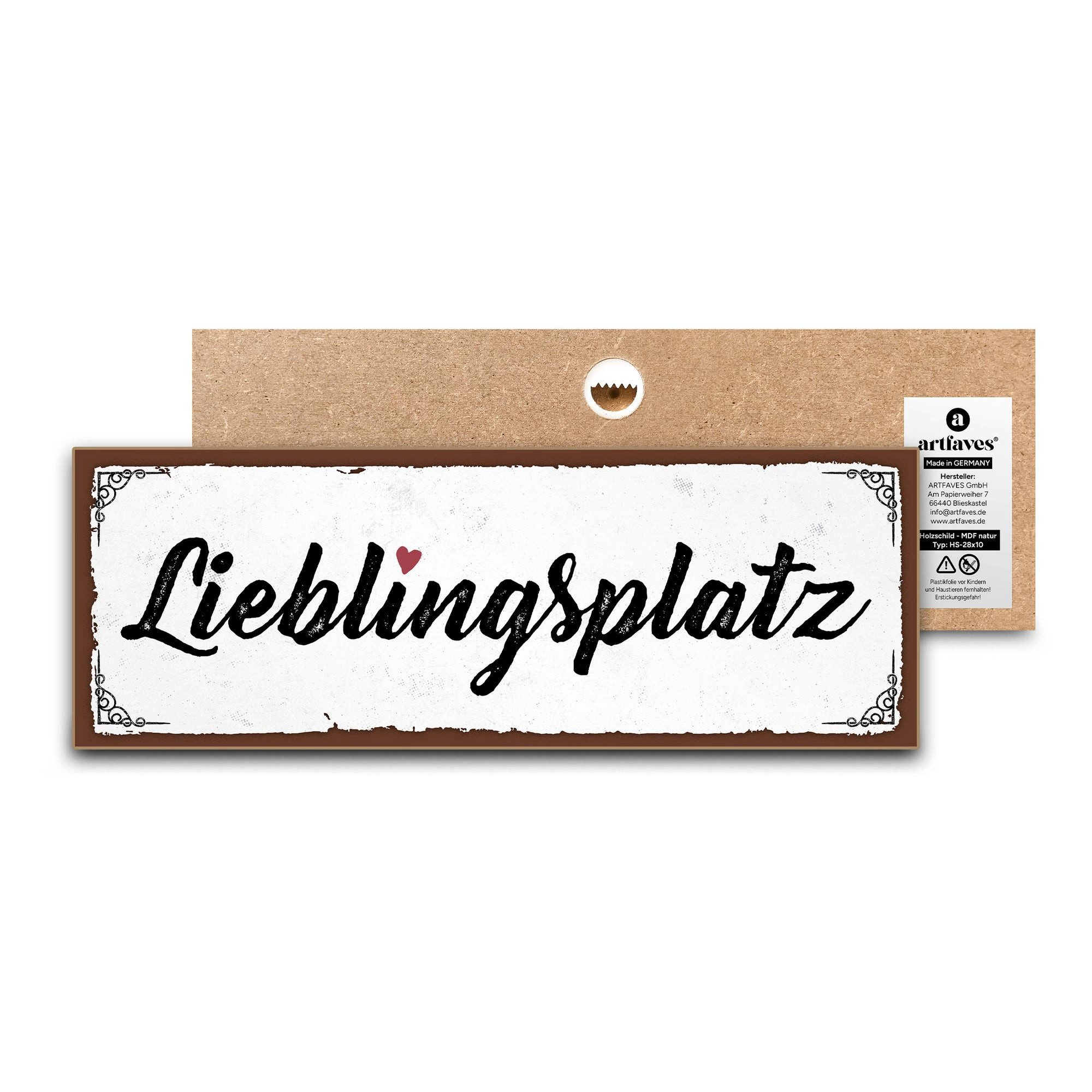 ARTFAVES Holzbild Schild mit Spruch - LIEBLINGSPLATZ - Zuhause