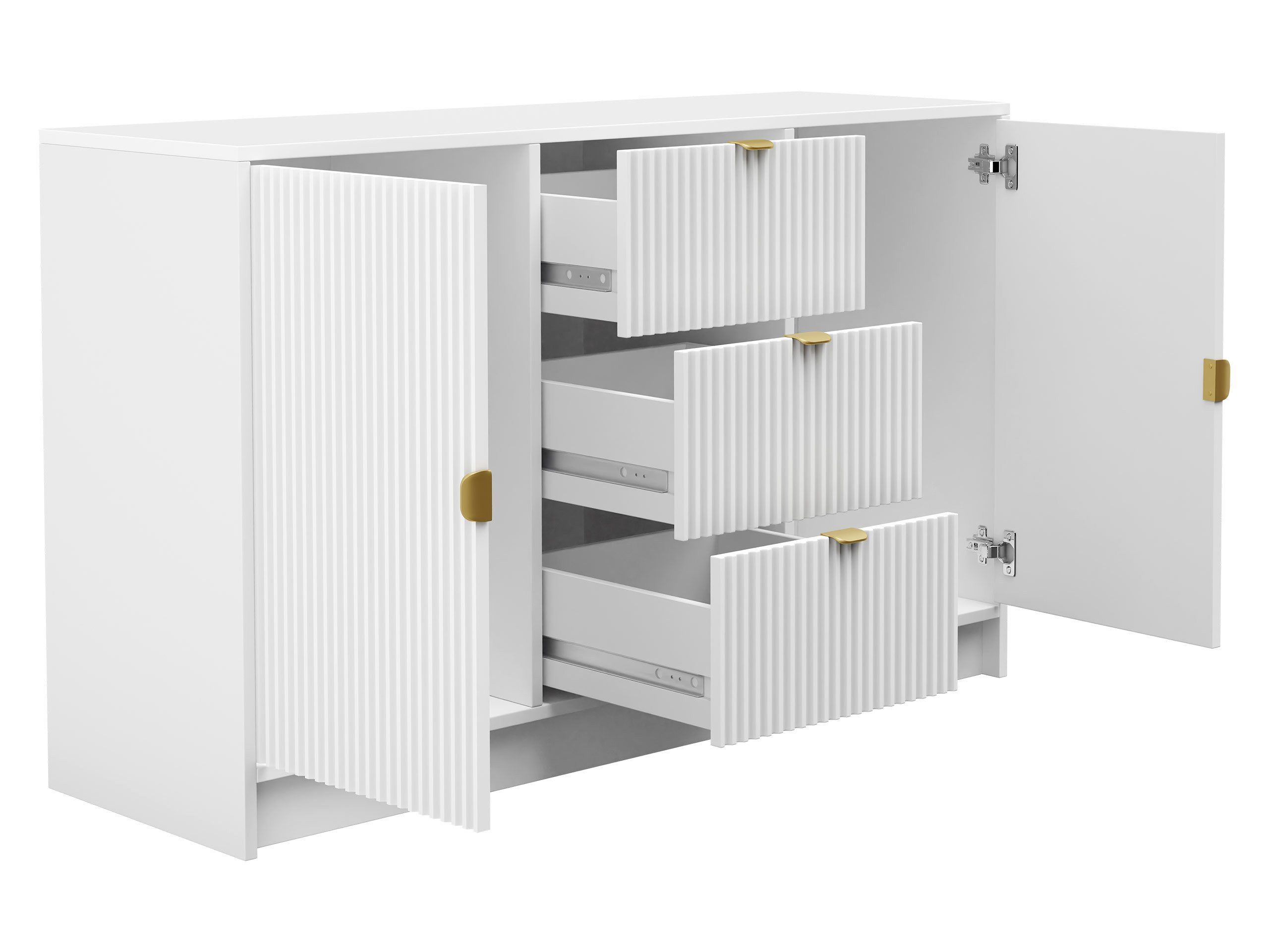 MIRJAN24 Kommode Tireno 2D3SZ (mit zwei Drehtüren und drei Schubladen), Aluminiumgriff in der Farbe Gold – Bild 4 von 5