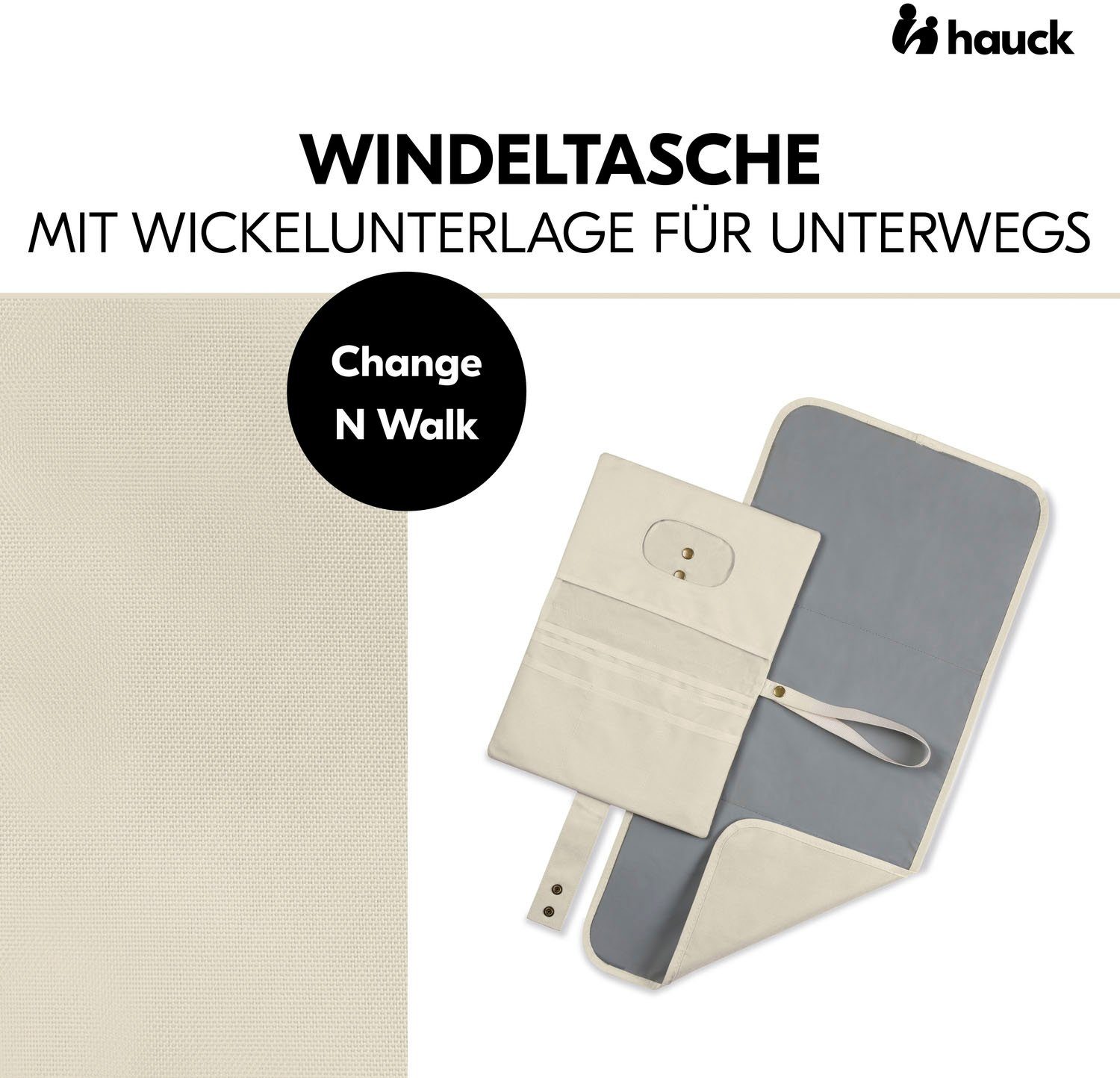 Windeltasche Walk N 2in1, Hauck beige, inklusive Wickelunterlage Change