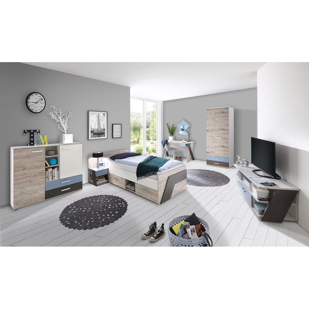 Lomadox Jugendzimmer-Set LEEDS-10, (Sparset, 6-tlg), Sandeiche Nb. mit weiß günstig online kaufen