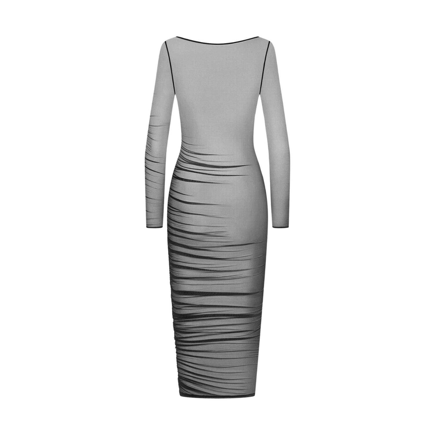 Maison Close Netzkleid Nuit Fauve - transparentes Midikleid mit Raffungen