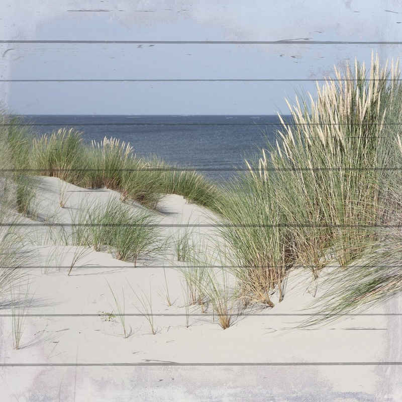 queence Holzbild Plank - Echtholz - Strand - Meer - Beach - Geschenk, Düne 1 (1 St), 50x50x2 cm - mit Aufhängung für die Wand - Verschiedene Motive