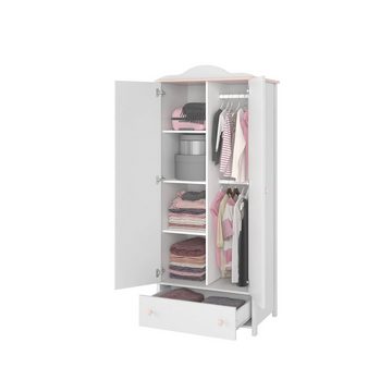 Compleo Kleiderschrank für Mädchen LARA mit Regale und Schublade, weiß+rosa