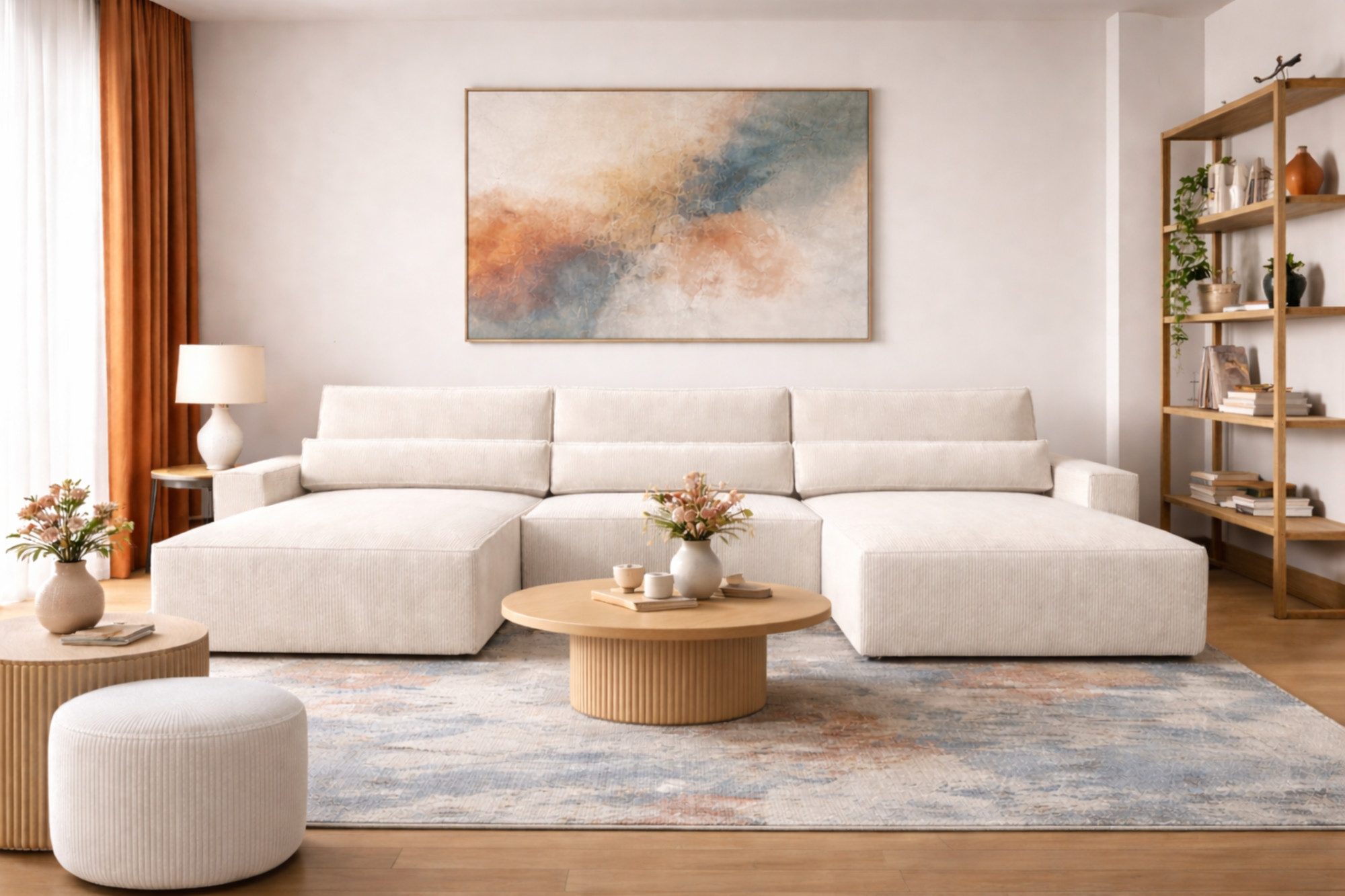 MOEBLO Wohnlandschaft DENVER U, Eckcouch aus Cordstoff Ecksofa U-Form Cord Sofa Couch Polsterecke U-Sofa - 410x85x200cm, mit Bettkasten und Schlaffunktion