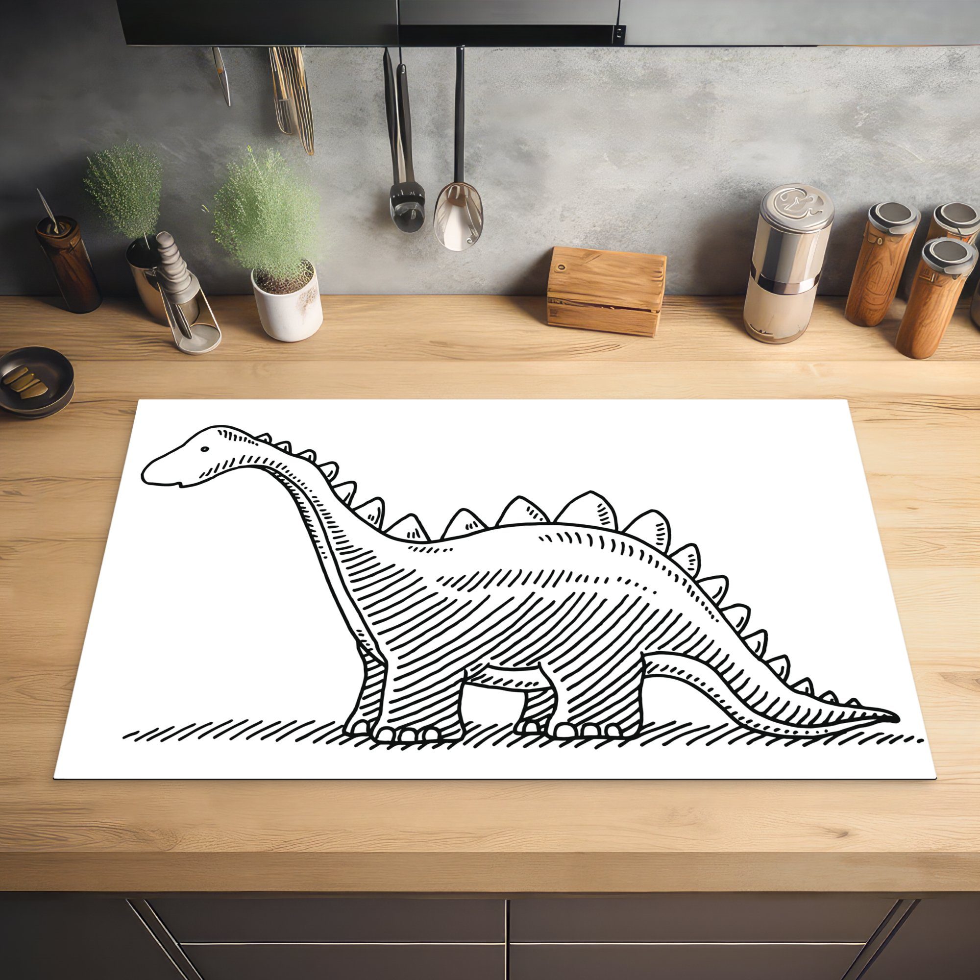 Ceranfeldabdeckung, cm, - Arbeitsplatte Stegosaurus, tlg), 83x51 Dinosaurier Kinder MuchoWow Illustration für - - Vinyl, Herdblende-/Abdeckplatte küche (1