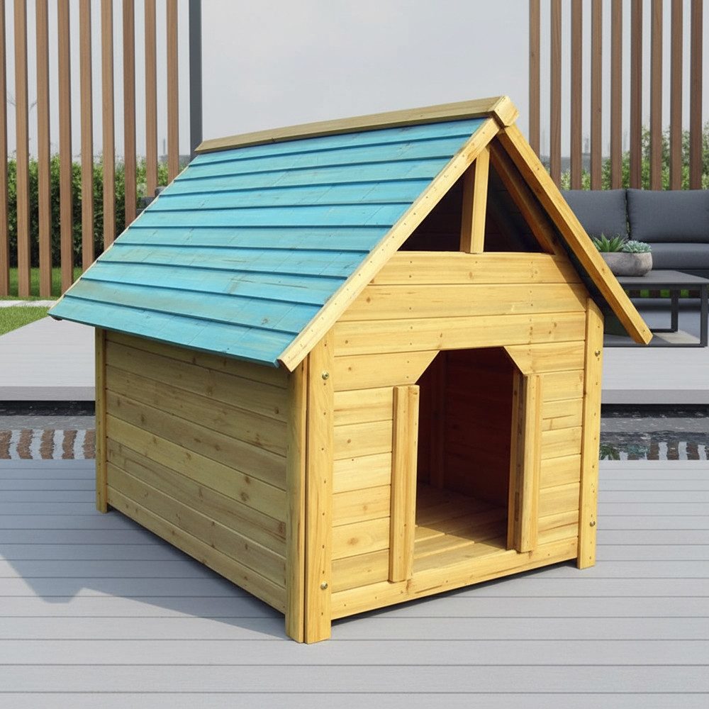 Feel2Home Hundehütte 95cm Hundehütte wetterfest Käfig Holz Hundehaus Haustierhütte, Wetterfest