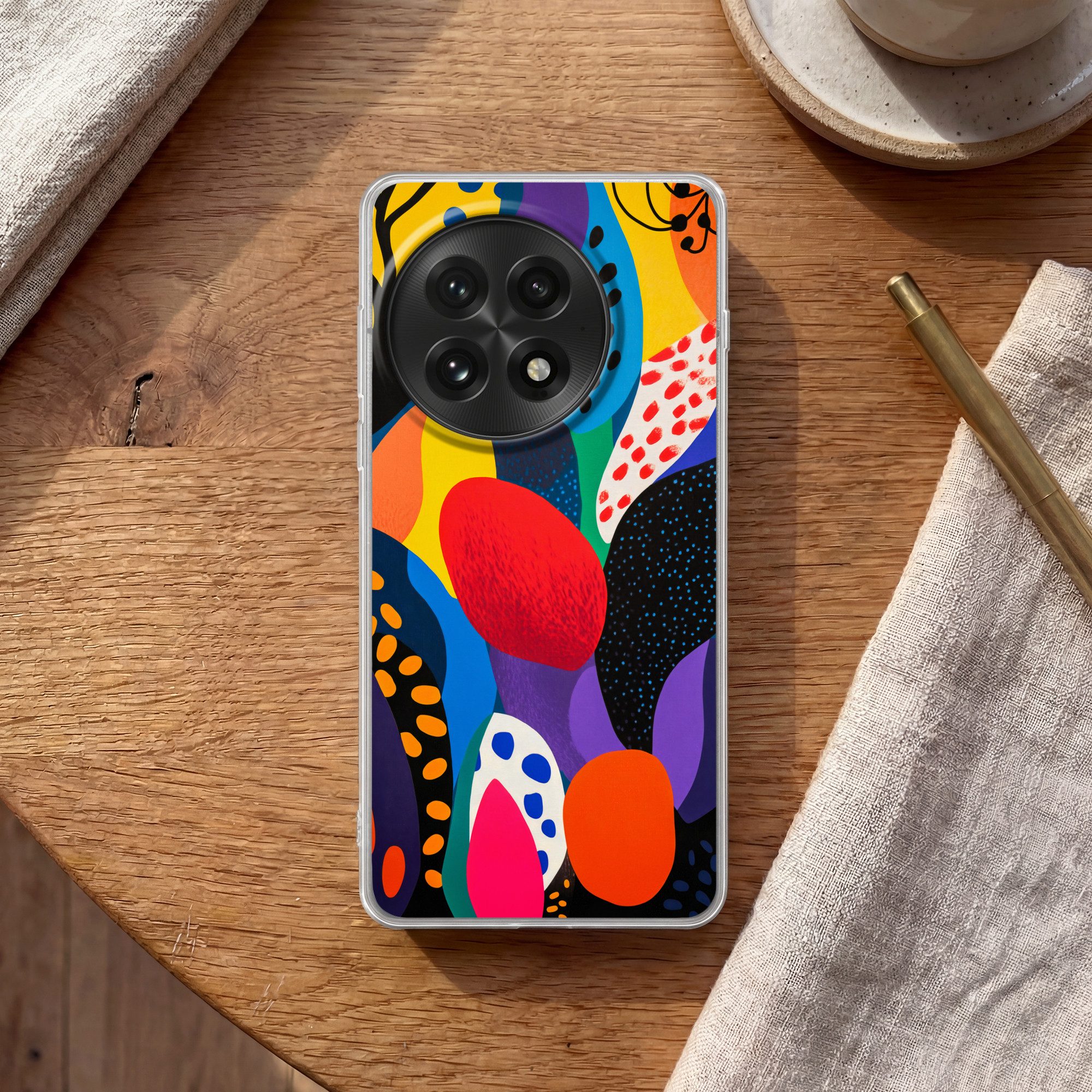 MuchoWow Handyhülle für OnePlus 13 Blumen - Blätter - Abstrakt - Rot, Phone Case, Silikon, Schutzhülle Dünn