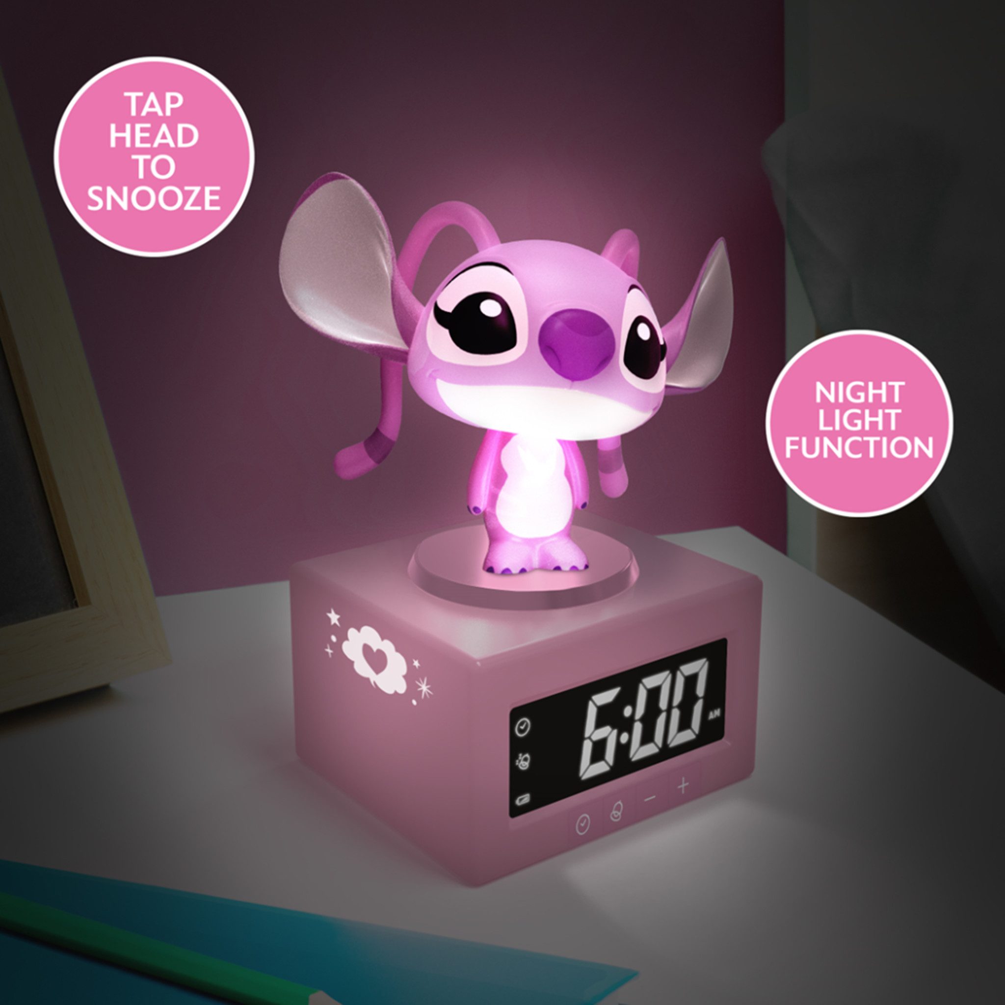 Paladone Kinderwecker Stitch Angel Icon Wecker und Nachtlicht Snooze per Tap, Sanftes Nachtlicht, Batteriebetrieben & flexibel