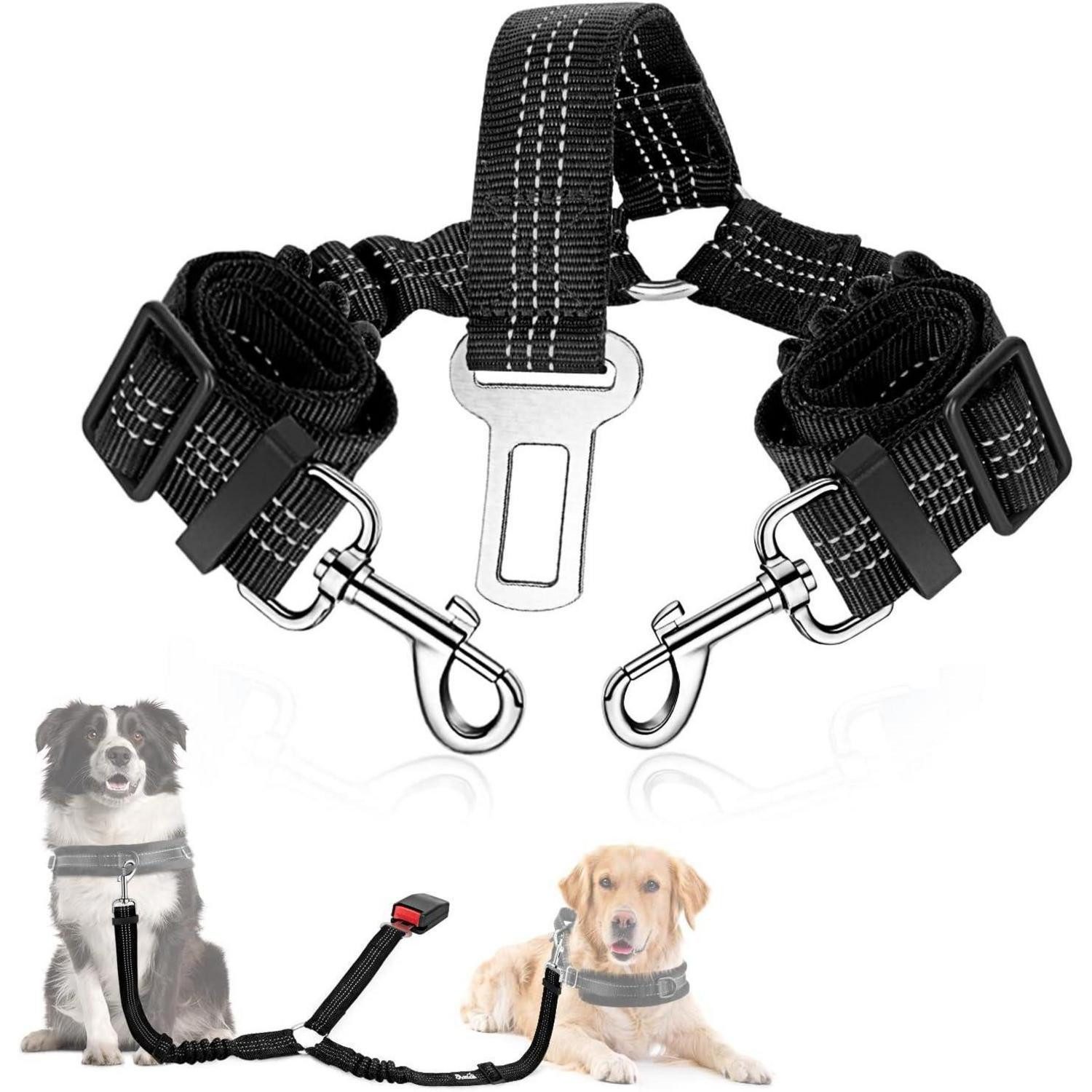 SlowTon Autohundegeschirr Anschnallgurt Hund Auto 2in1 elastischer verstellbarer