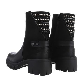 Ital-Design Damen Freizeit Stiefelette Blockabsatz Klassische Stiefeletten in Schwarz