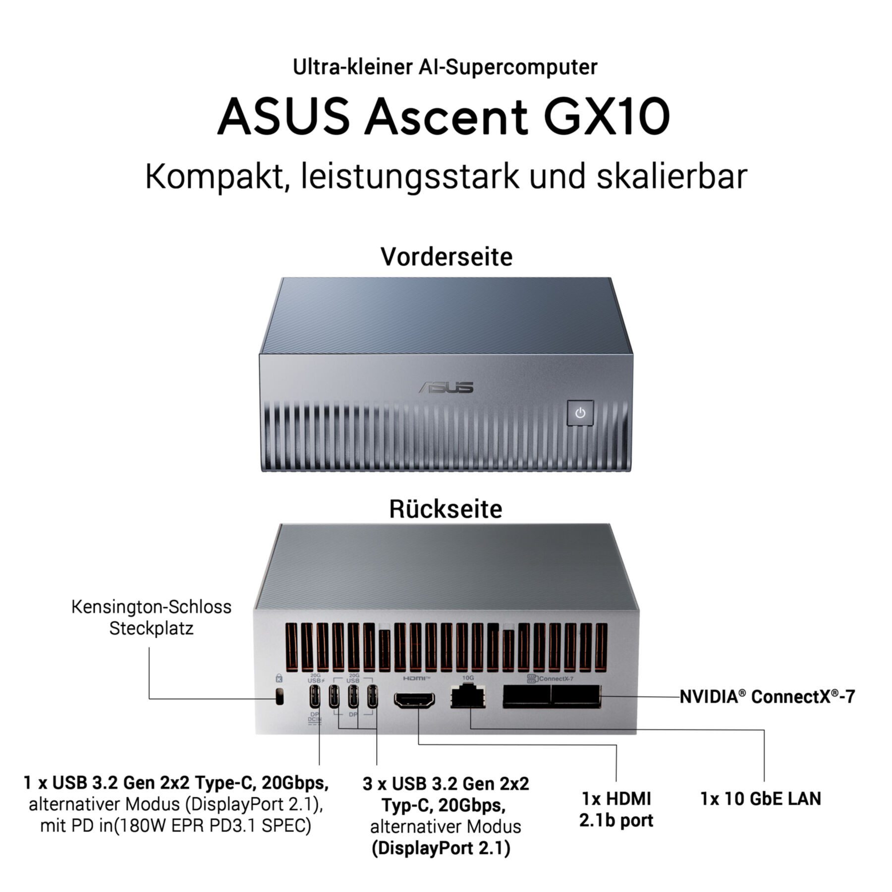 Asus ASUS Ascent GX10-GG0026BN 2TB KI Supercomputer (NVIDIA GB10 Grace Blac Mini-PC (0 GB SSD, WLAN)