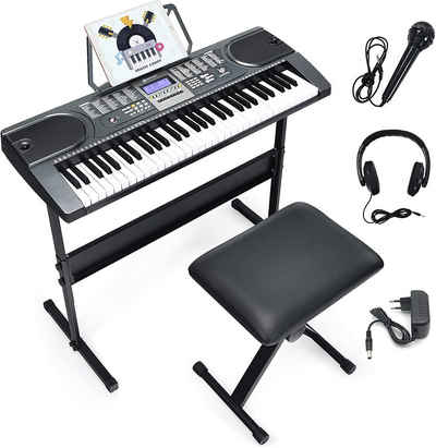 COSTWAY Keyboard »61 tasten Digitalpiano, elektrisch«, (inkl. Keyboardständer), mit verstellbarem Ständer, Hocker, Mikrofon & Kopfhörer, für Kinder