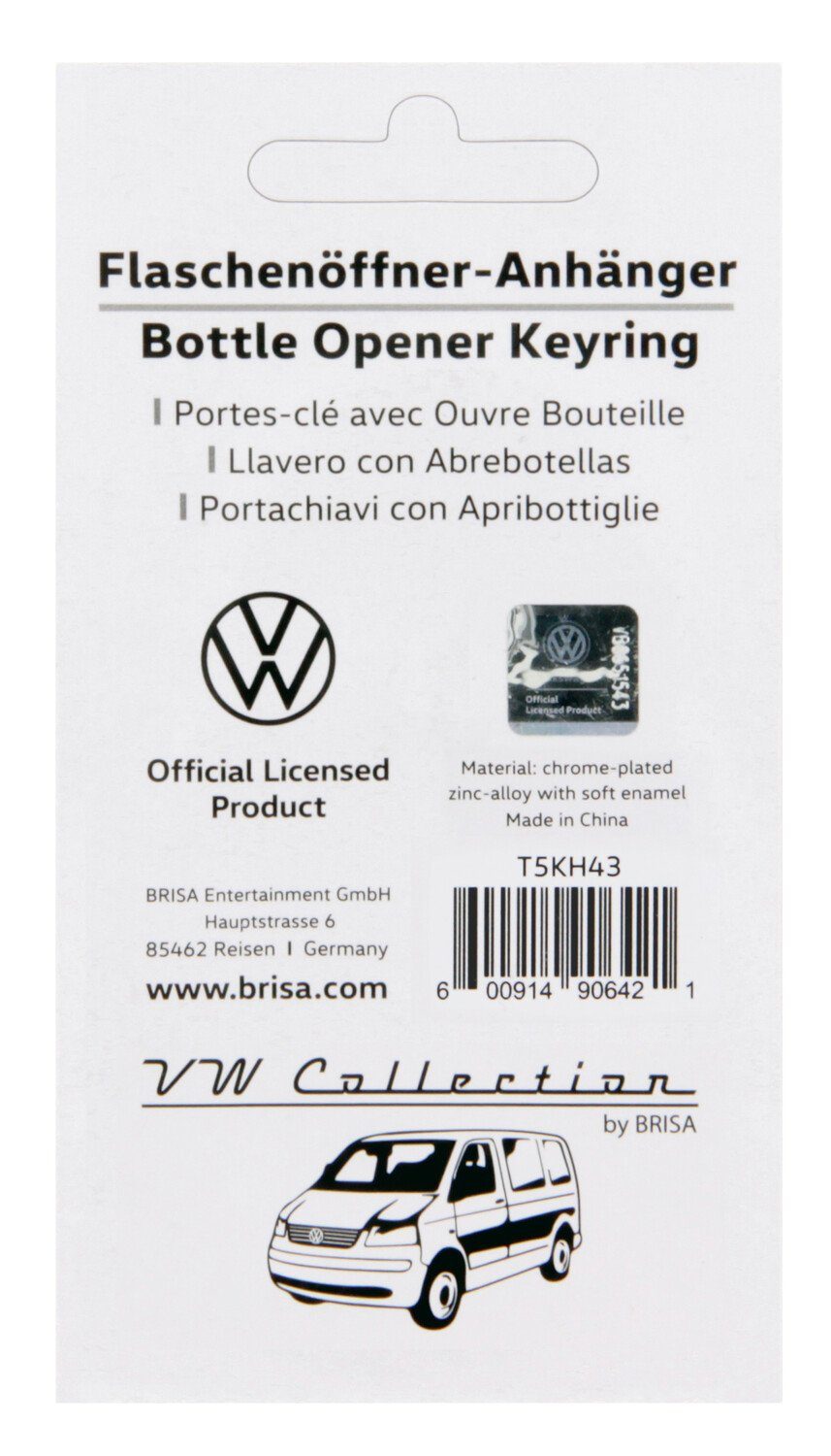 VW Collection by Schlüsselring Design, Blau Volkswagen mit Emailliert T5 im Flaschenöffner Schlüsselanhänger Bulli BRISA Bus
