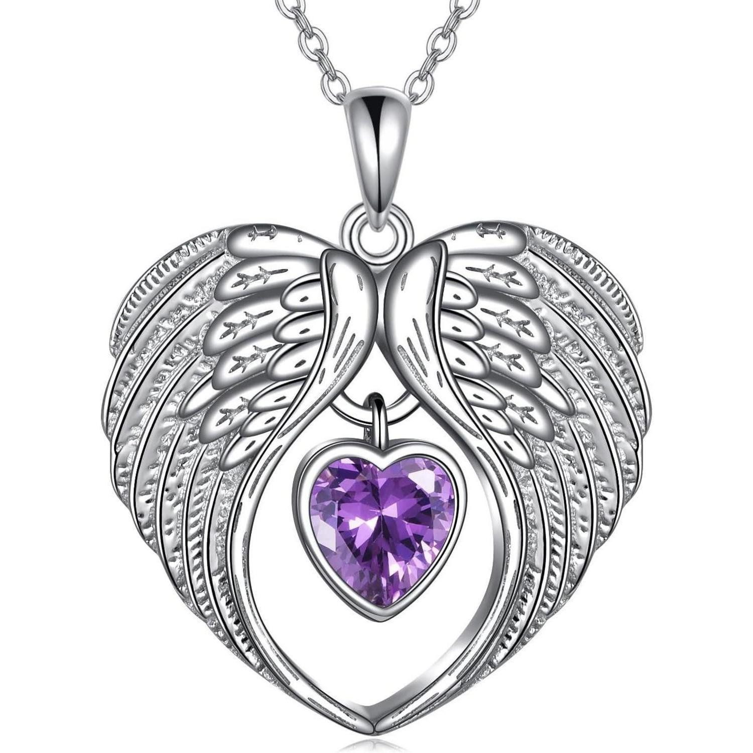LuxusKollektion Kette und Anhänger Set Halskette Engelsflügel 925 Sterling Silber Schmuck 02Februar Amethyst