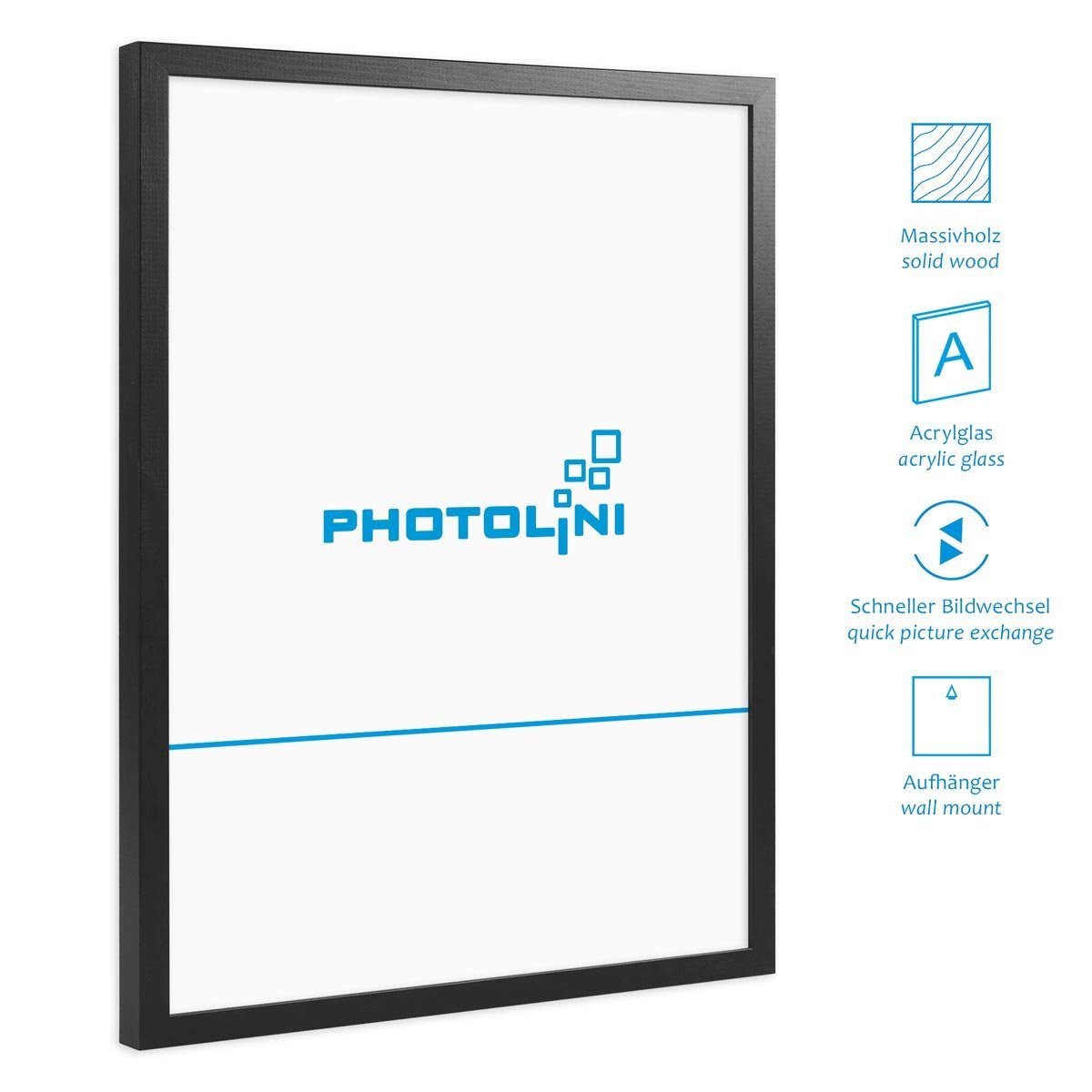 Schwarz cm, PHOTOLINI Set 20x20 Echtholz Bilderrahmen 30x30 Passepartout 4er mit cm Acrylglas