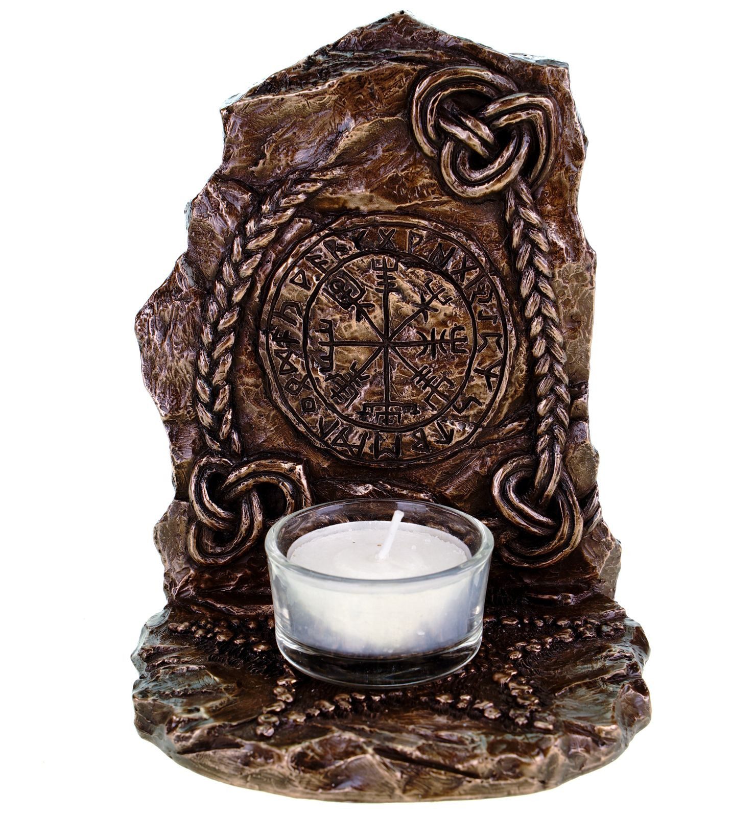 Vogler Dekofigur Wikinger Kompass Vegvisir Teelichthalter bronziert by Veronese Odin